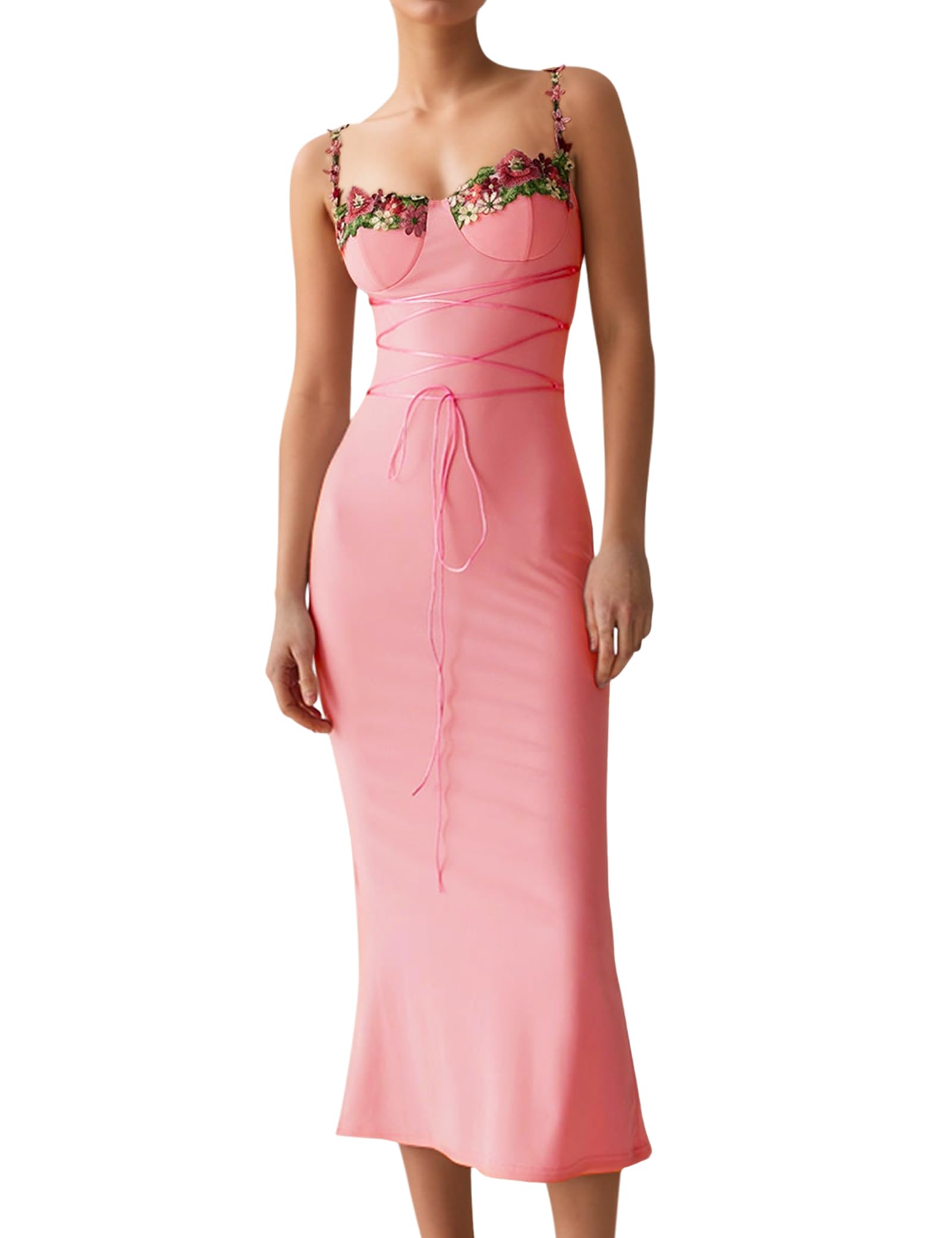 Women Sexy Backless Satin Maxi Dresses Spaghetti Strap Floral Print Dresses Slim Fit Elegant Long Dresses Night Party Outfits