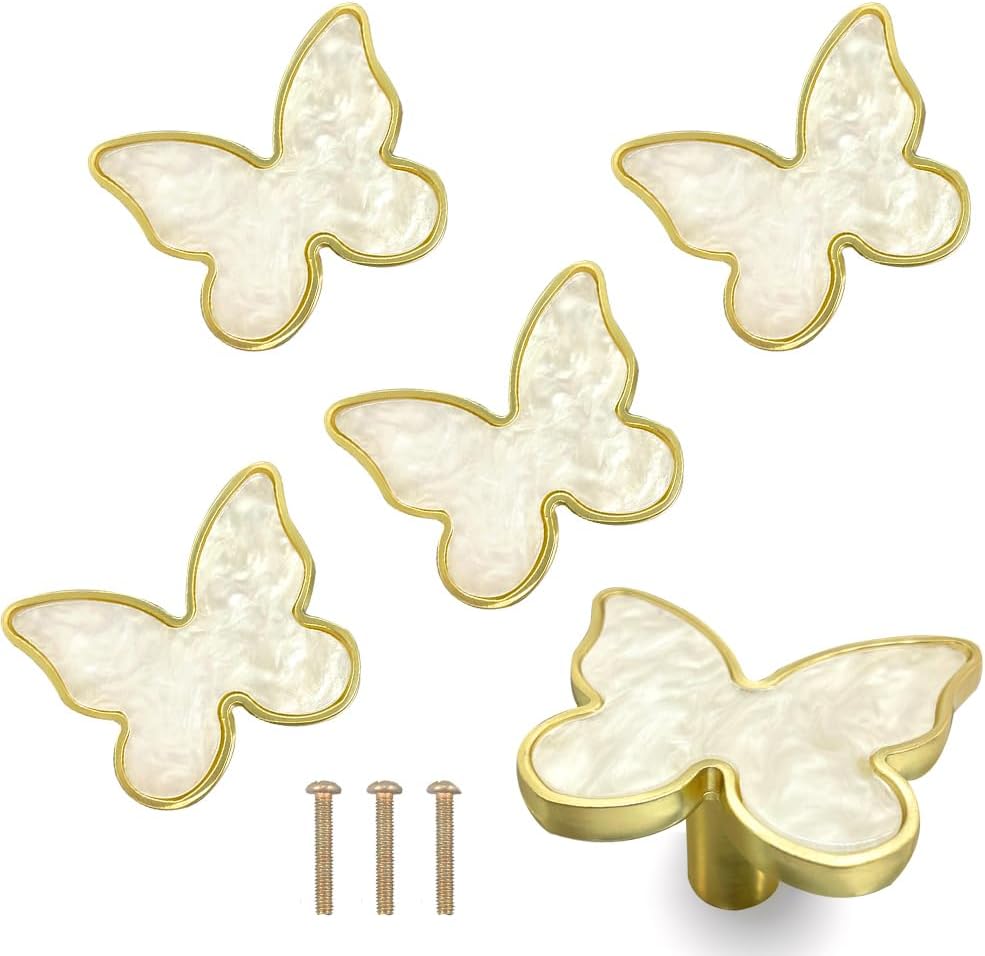 Butterfly 6 pcs Shape Knobs Handle Gold Cabinet Knobs Decoration Door Handle Single Hole Handles Cabinet Drawer Dresser Kitchen Wardrobe Furniture Hardware Pulls