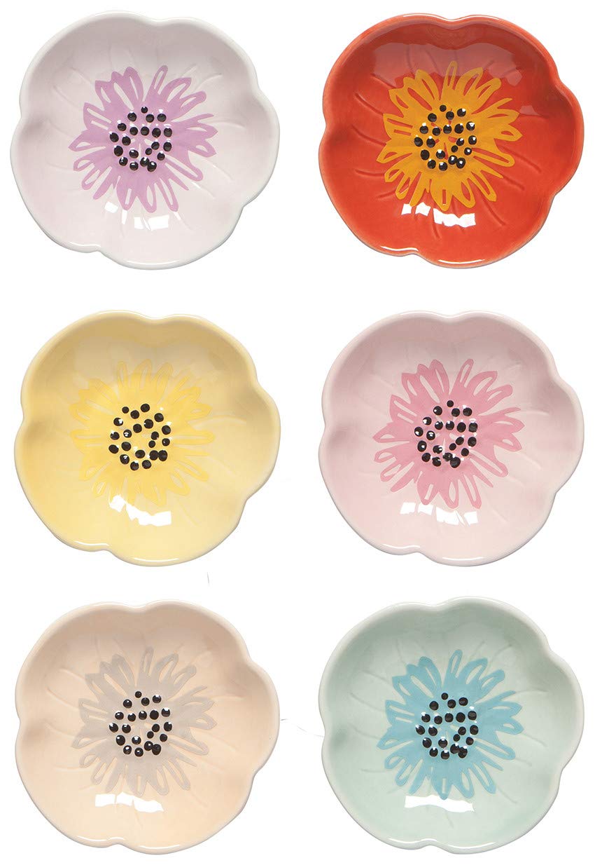 Flower Shaped Ceramic Pinch Bowl Set, Soy Sauce Dish, Set of 6