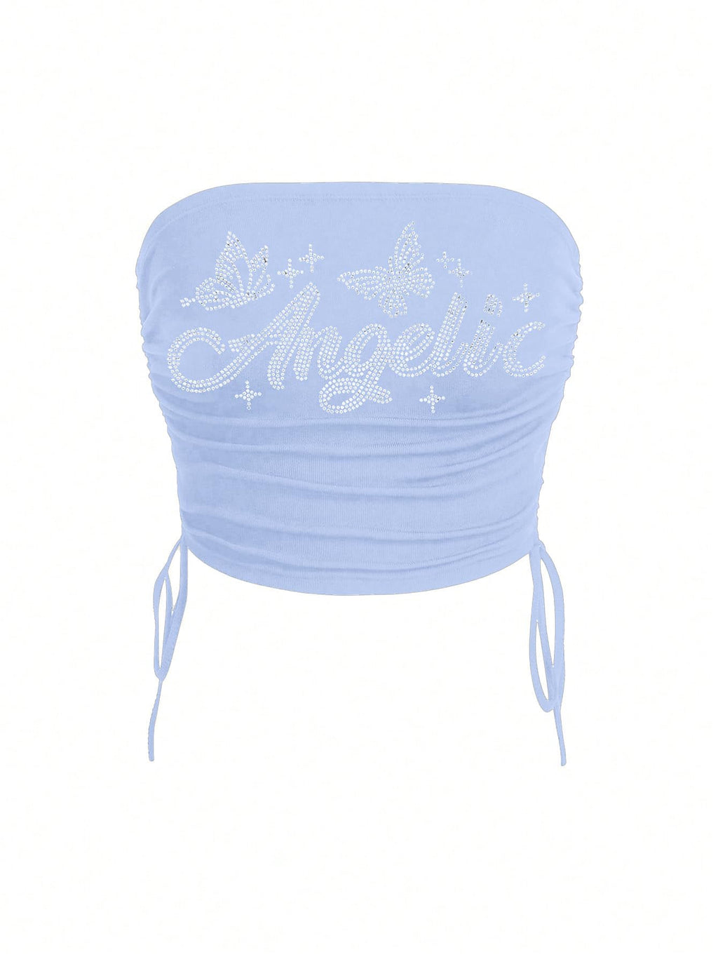 Women's Y2K Tube Tops Rhinestone Strapless Sleeveless Graphic Crop Tops