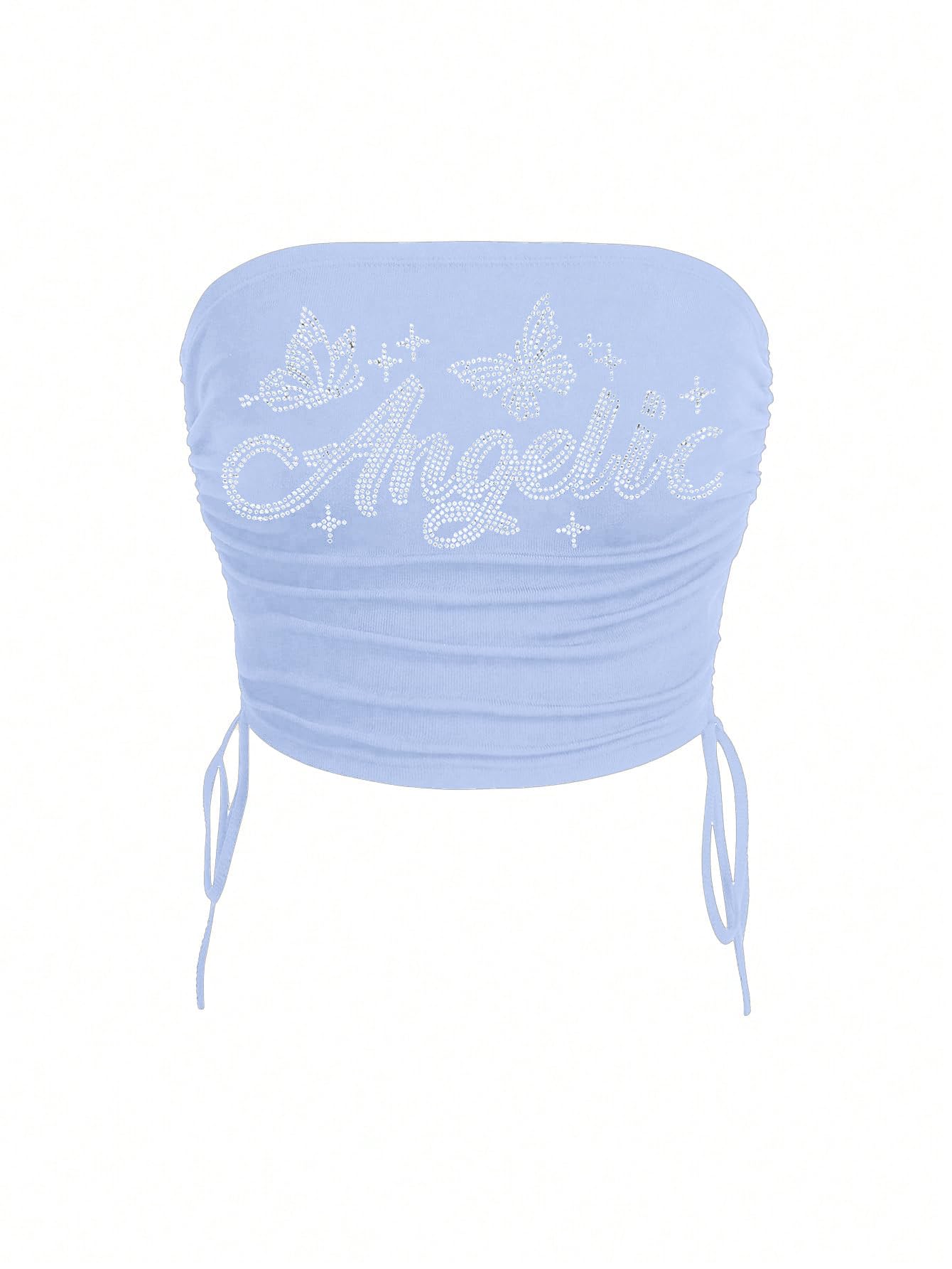 Women's Y2K Tube Tops Rhinestone Strapless Sleeveless Graphic Crop Tops