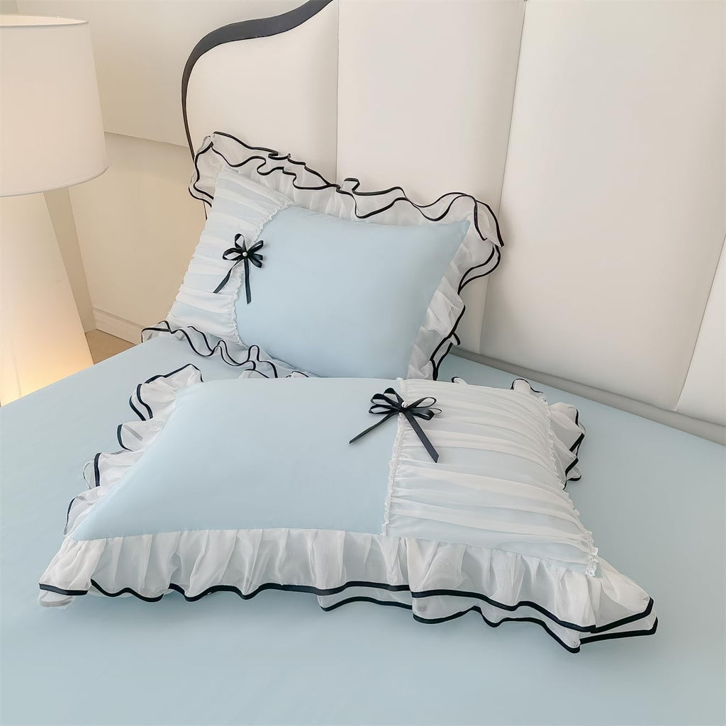 Duvet Cover Ruffle Beddding Set with Bowtie - 3 Pieces Comforter Cover Set with Zipper Closure & Pillowcase - Comforter Not Included