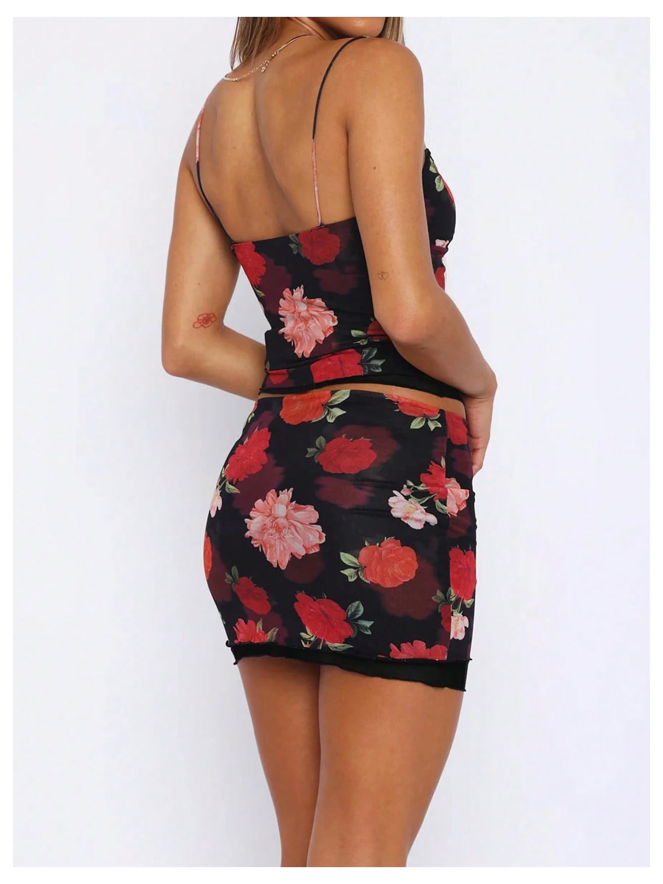 Women's Summer Mesh Mini Skirt Sets 2 Piece Sexy Crop Camisole Tops Skirts Y2K Suit Going Out Outfits