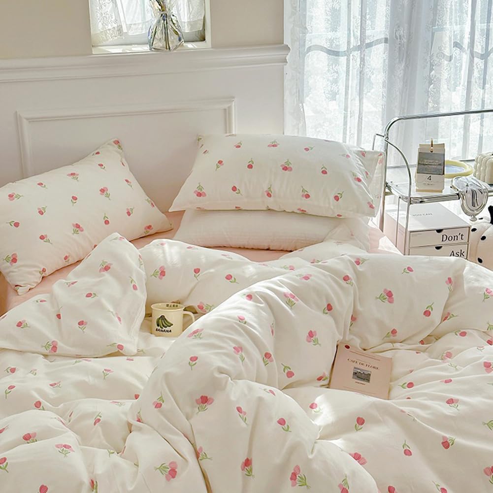 Duvet Cover Printed Bedding Set 3Pcs Girls Kawaii Pattern Comforter Cover with Zipper Closure Soft Breathable Microfiber