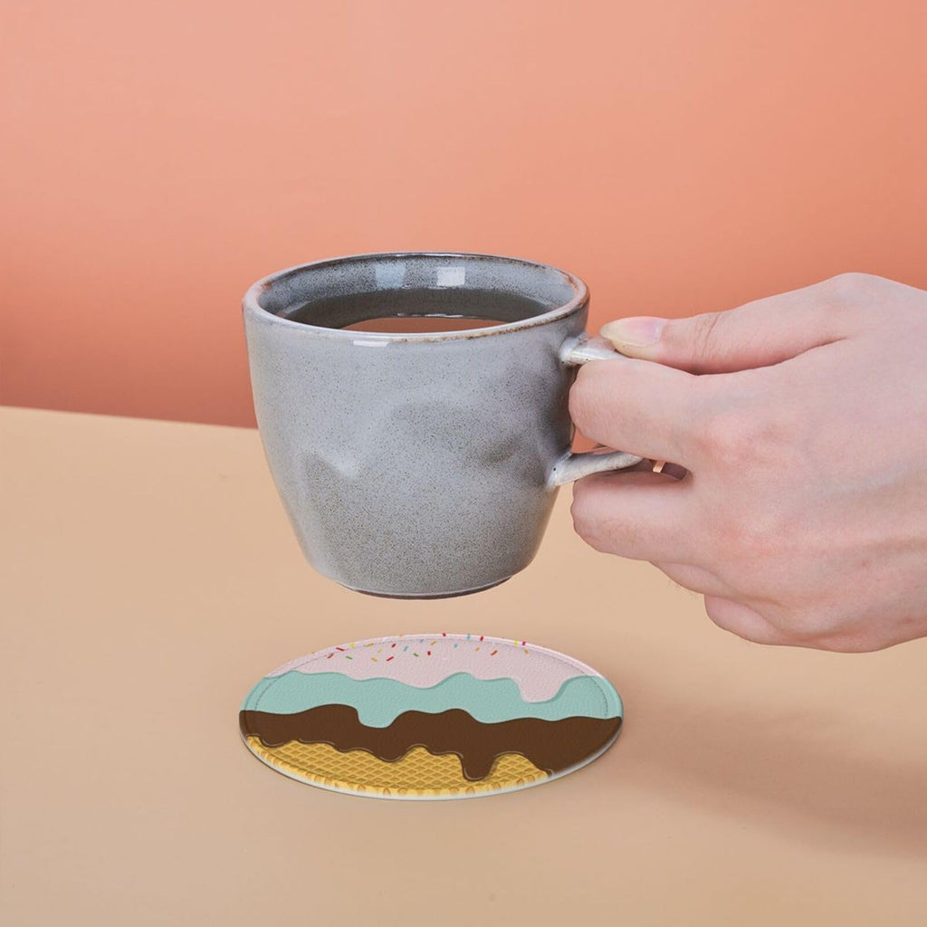 Coasters for Drinks Round Leather Coaster with Holder Set of 6 for Tabletop Protection