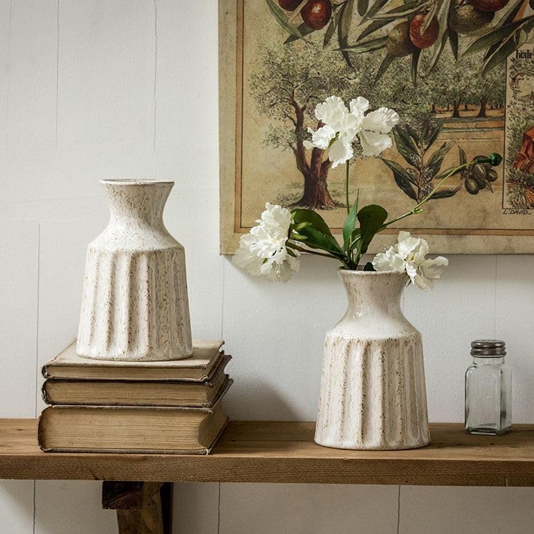 Ceramic Boho Vase, Farmhouse Home Decor Embossed Vases for Centerpieces