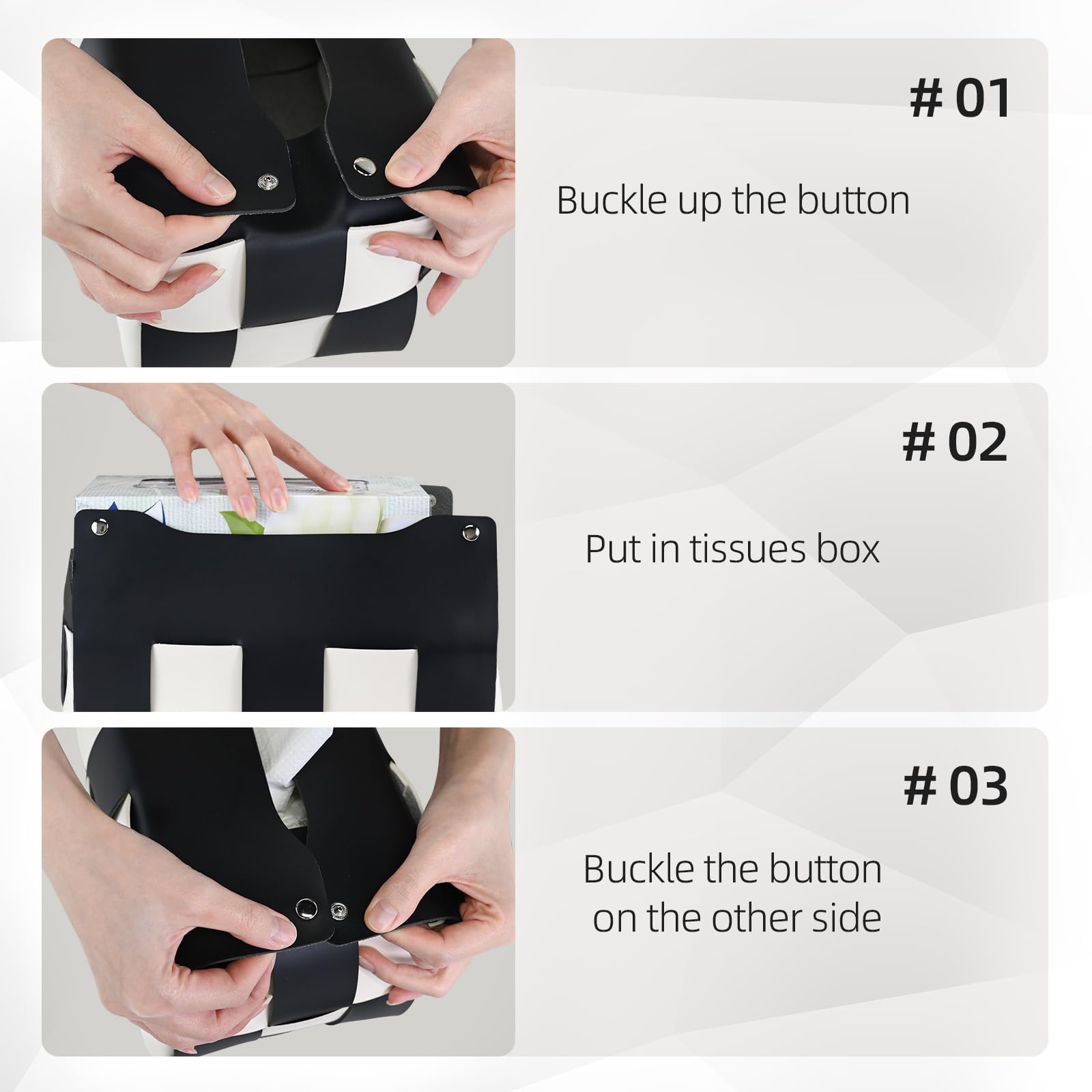 PU Leather Tissue Box Holder with Metal Buckle, Checkered Tissue Box, Decorative Organizer