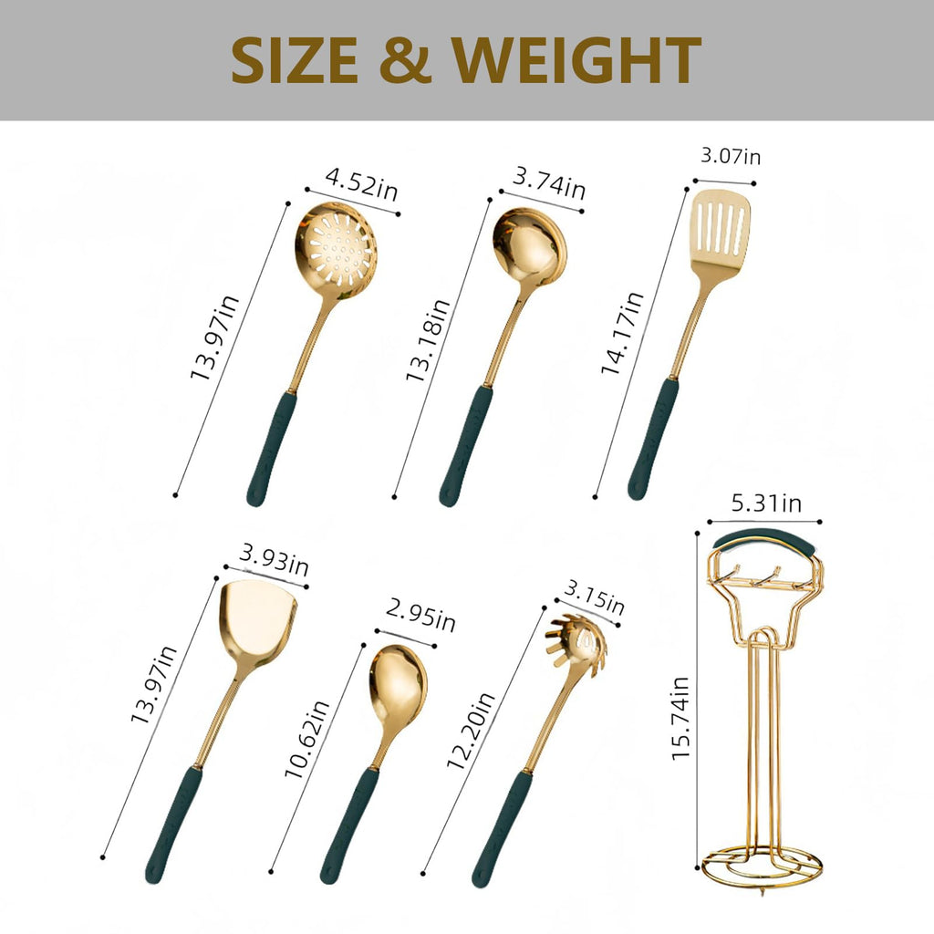 Gold Kitchen Utensils, 7pieces Gold Cooking Utensils Set, Kitchen Tools Set With Utensil Holder, Gold Kitchen Accessories, Dishwasher Safe, Easy To Clean