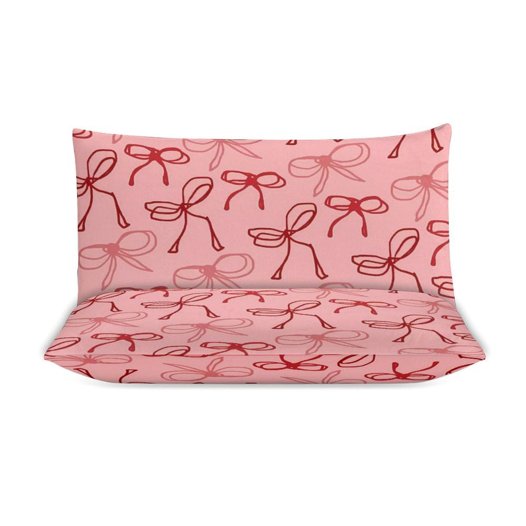 Pink Red Bow Comforter Set Duvet Cover Quilt Cover Set Ultra Soft Bed Cover (1 Duvet Cover+2 Pillowcases)