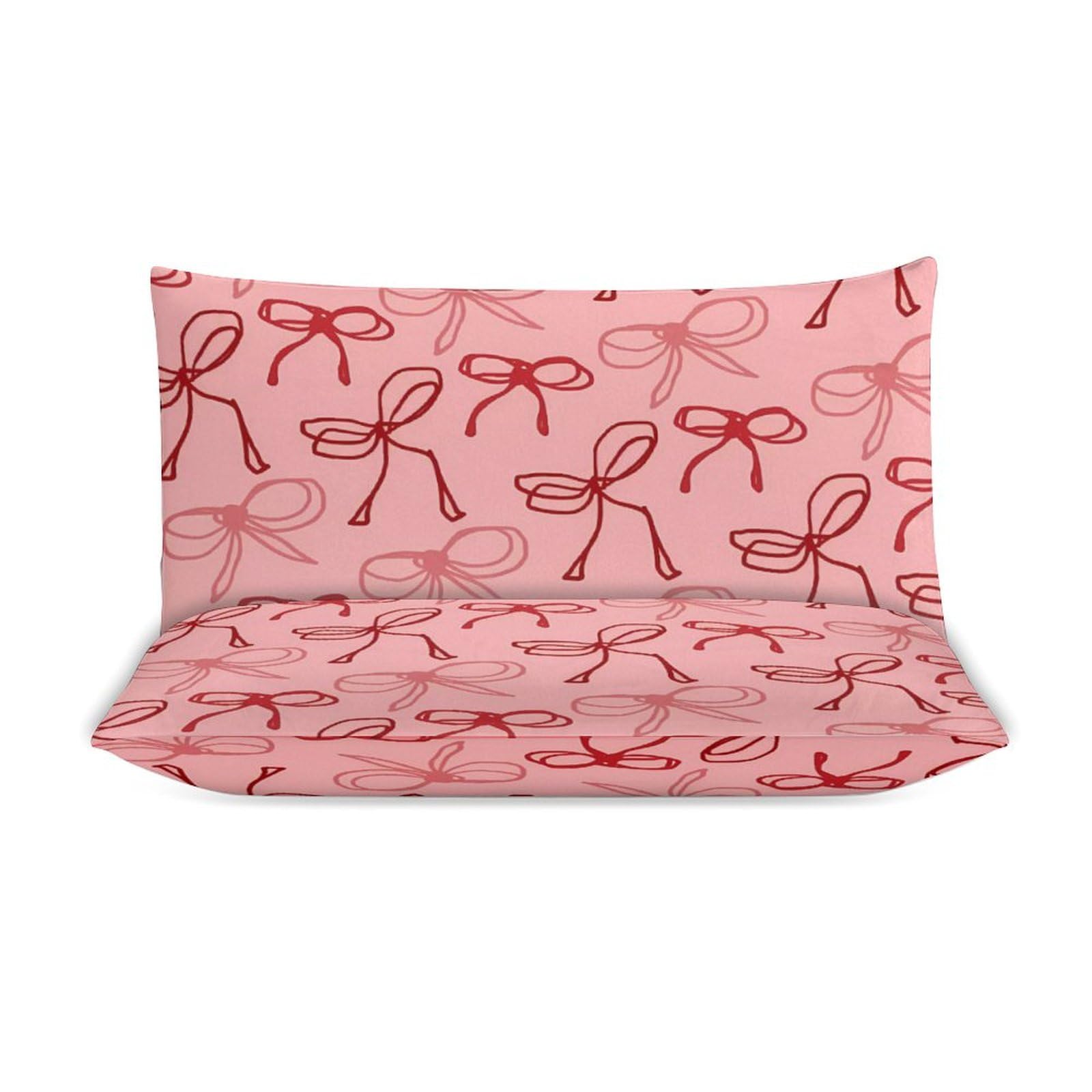 Pink Red Bow Comforter Set Duvet Cover Quilt Cover Set Ultra Soft Bed Cover (1 Duvet Cover+2 Pillowcases)