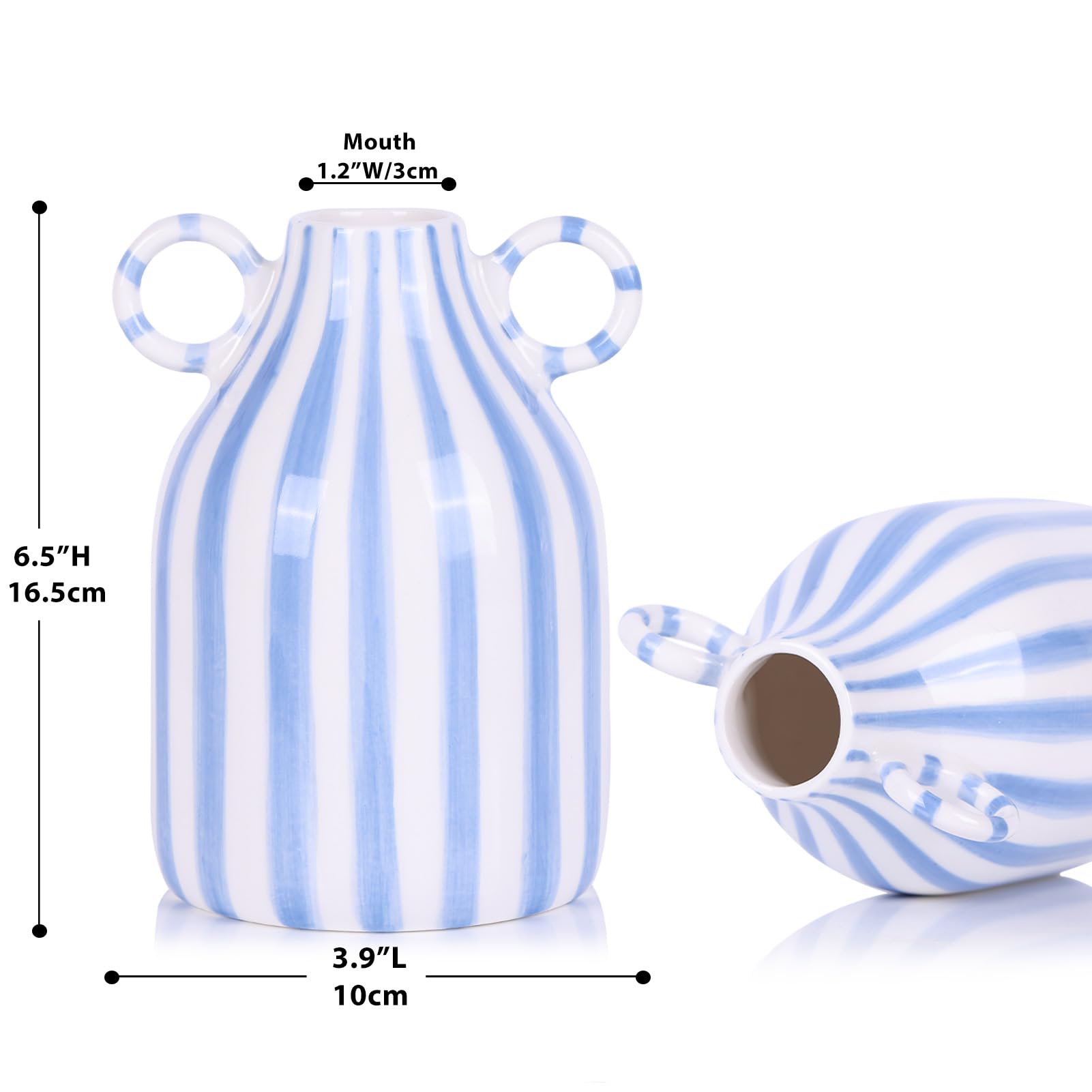 Ceramic Striped Vase with Handle, Modern Minimalist Bohemian, Nordic Decor Vase