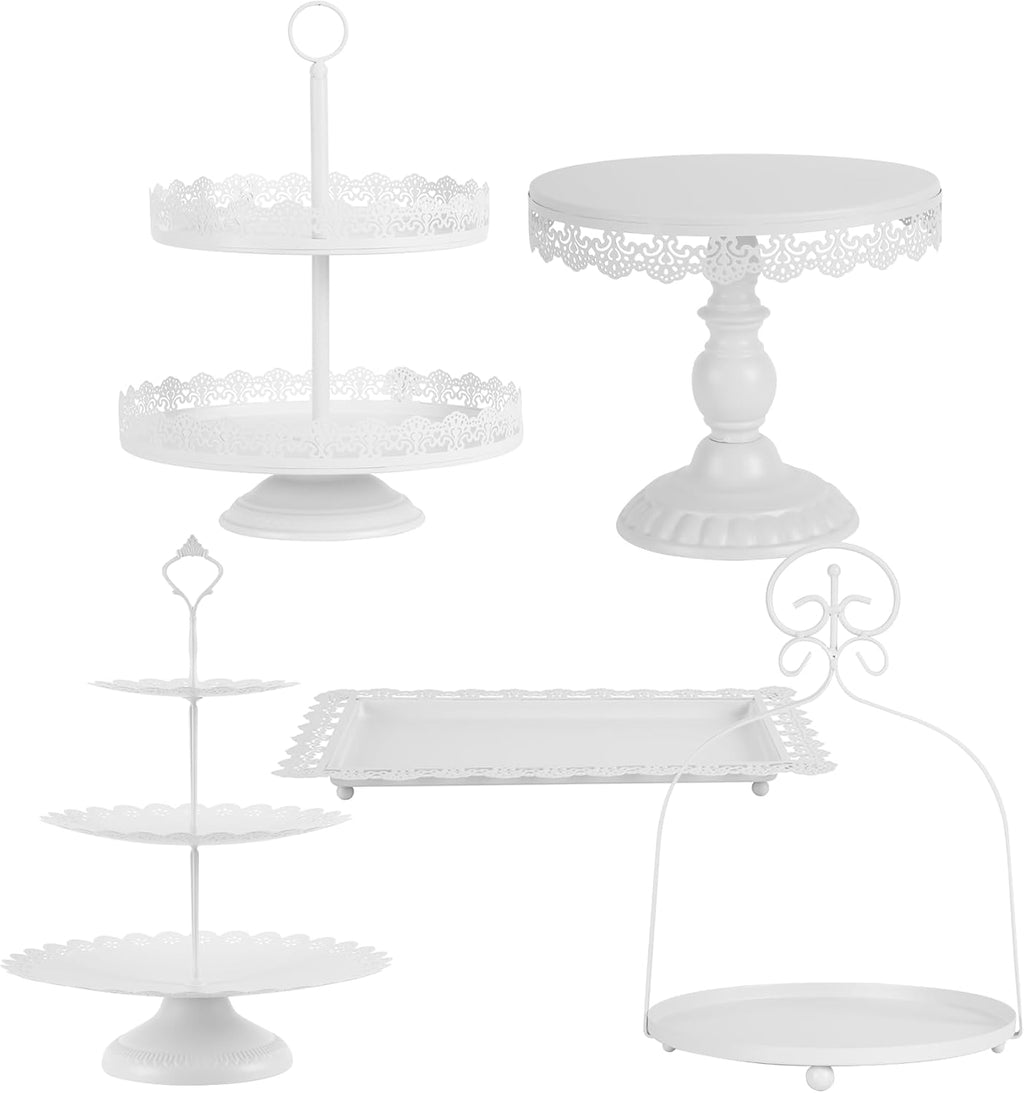 Fancy 5Pcs Cake Stands Set Metal Round Cupcake Holder Cookies Dessert Display Plate Serving Tower Tray Platter with Handle