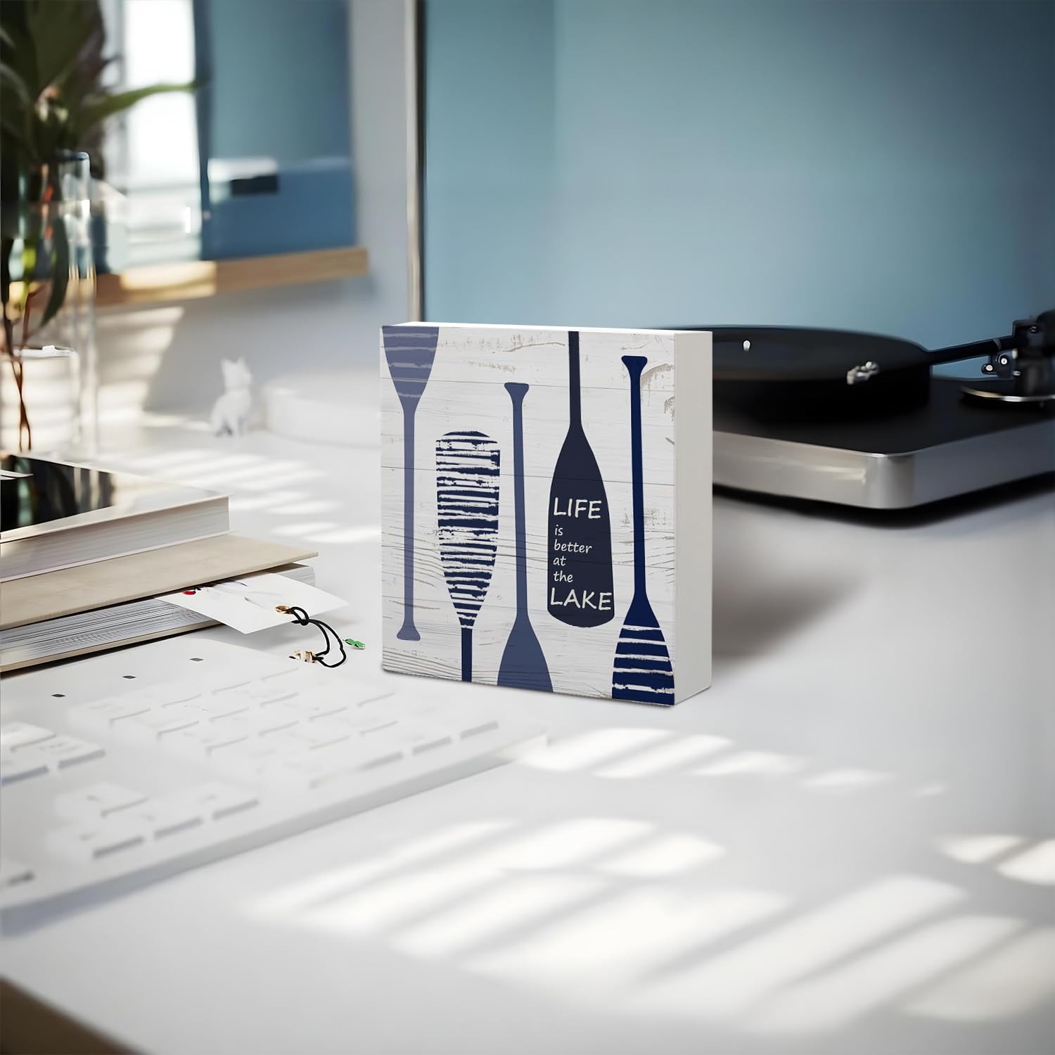 Coquette Pink Bow Champagne Wooden Box Sign, 5x5 Inch