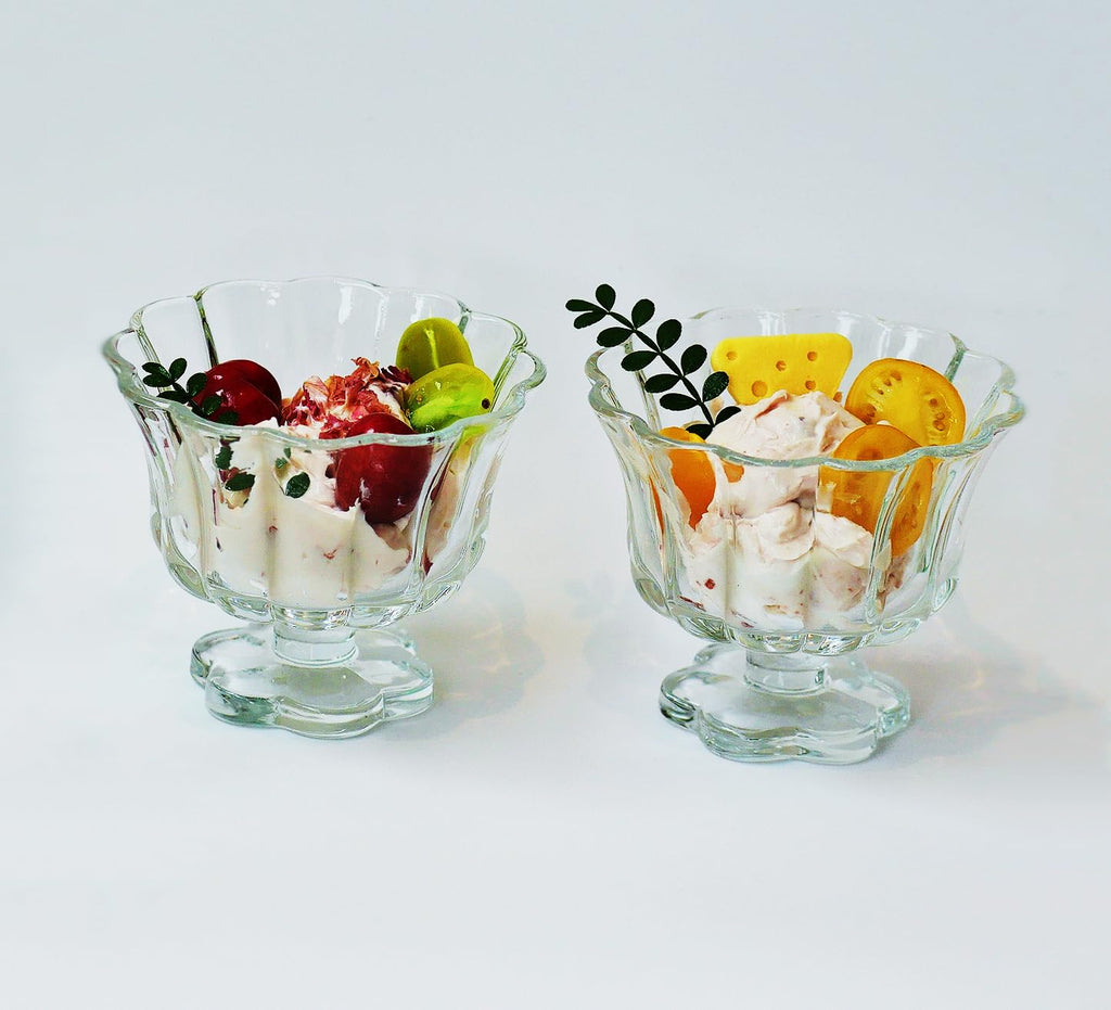 Flower Petal Style Glass Ripple Drinking Glasses Set of 2