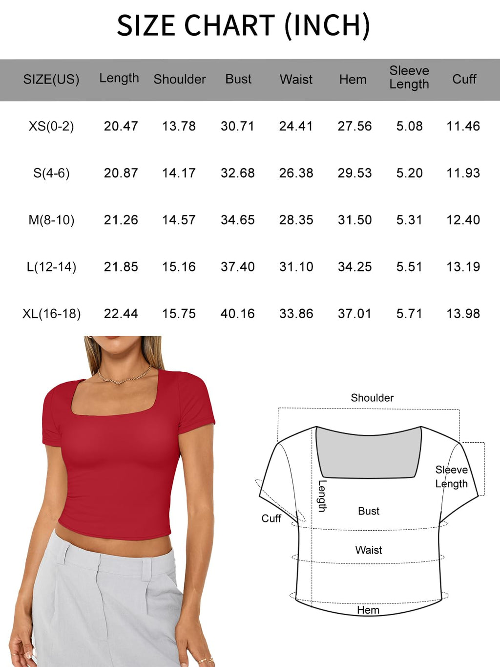Womens Short Sleeve T Shirts Double Lined Square Neck Crop Tops Basics Tees