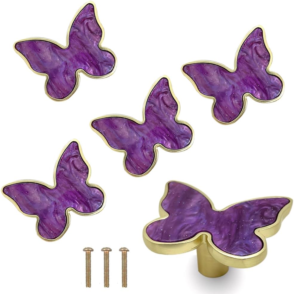 Butterfly 6 pcs Shape Knobs Handle Gold Cabinet Knobs Decoration Door Handle Single Hole Handles Cabinet Drawer Dresser Kitchen Wardrobe Furniture Hardware Pulls