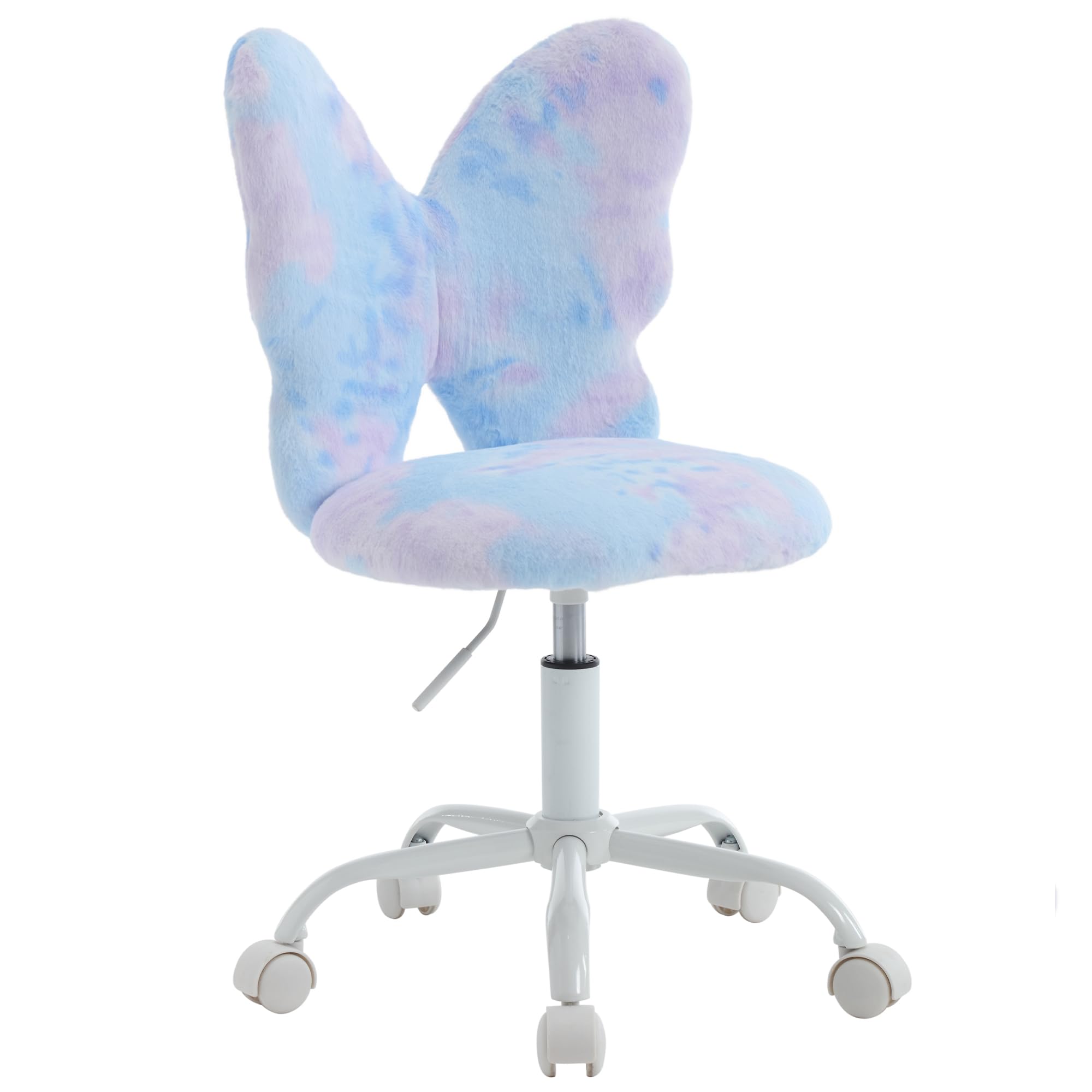 Kids Desk Chair Butterfly Faux Fur Study Chair Adjustable Vanity Chair, Small Cute Student Task Chair with White Foot