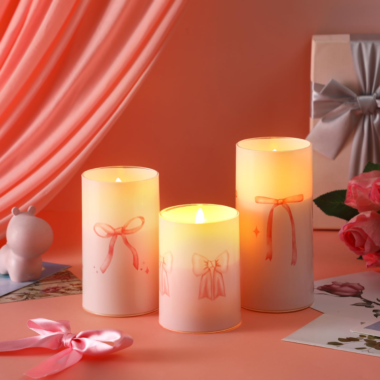 Coquette Flameless Candles LED Battery Pillar Candles Set Battery Operated with Remote