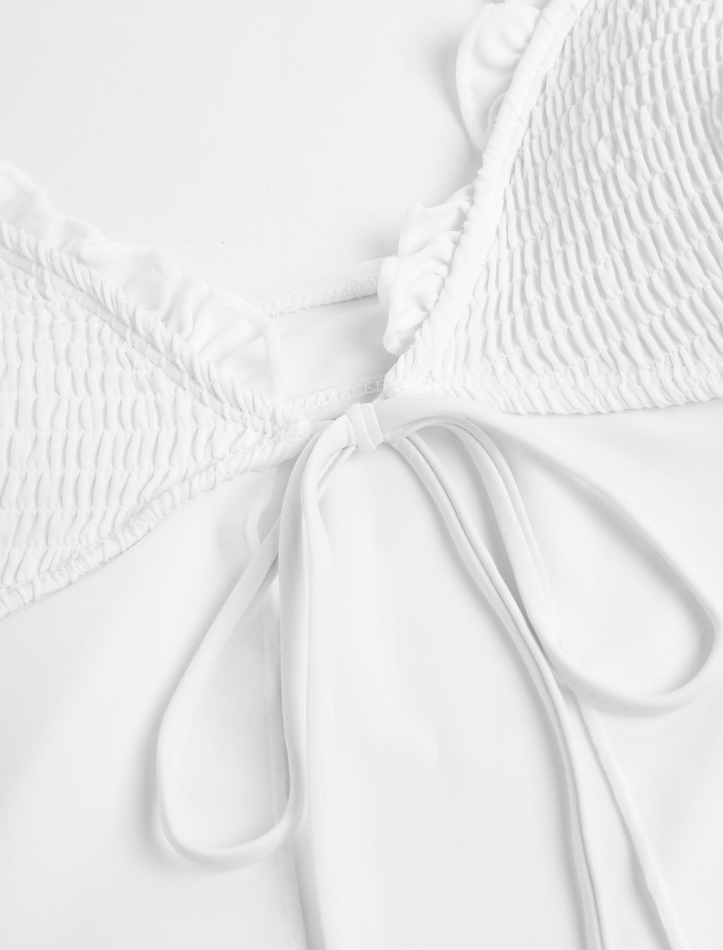 Tankini Swimsuits for Women Smocked Ruffles Tie Front Bowknot Textured High Cut Tanga Tankini Set