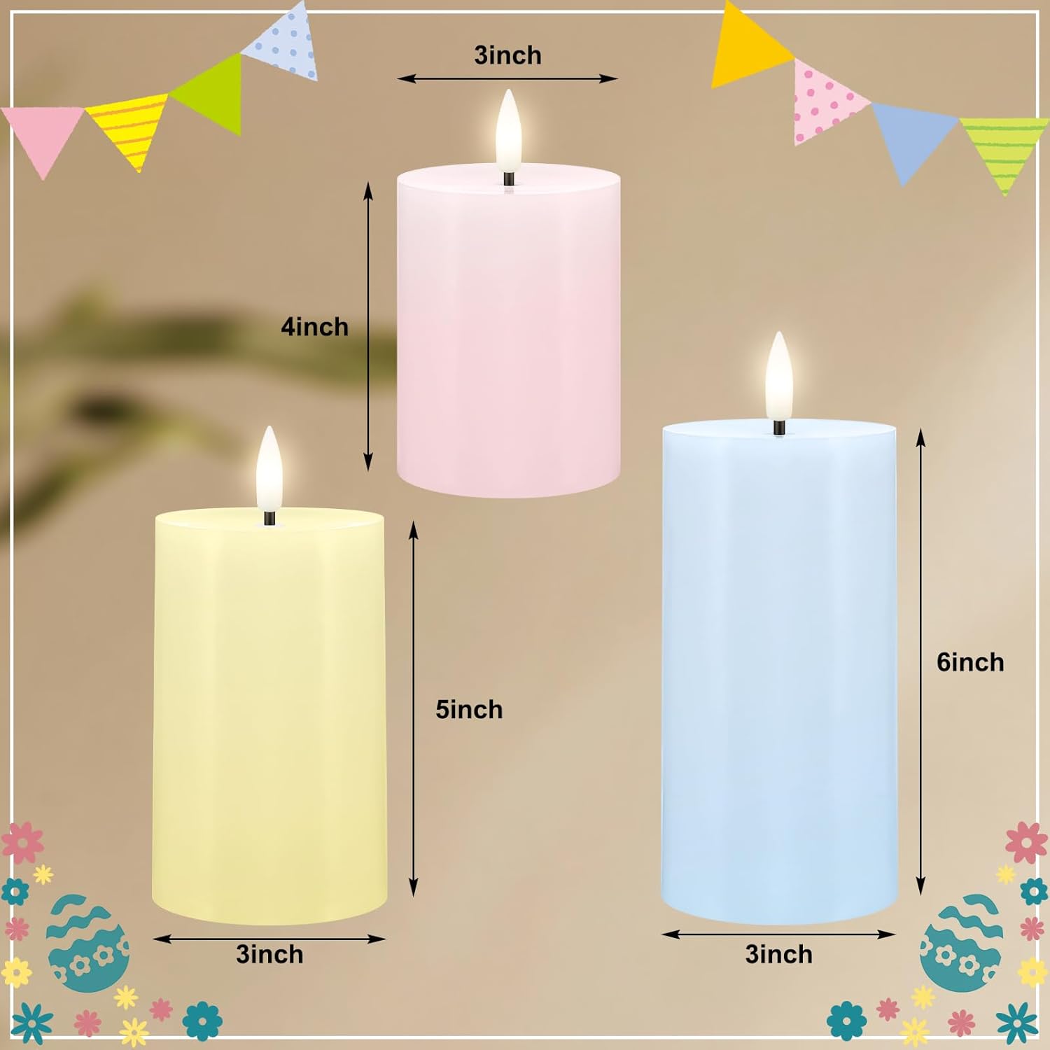 LED Flameless Pillar Candles - Real Wax Multicolor Pastel Fake 3D Battery Operated Candles