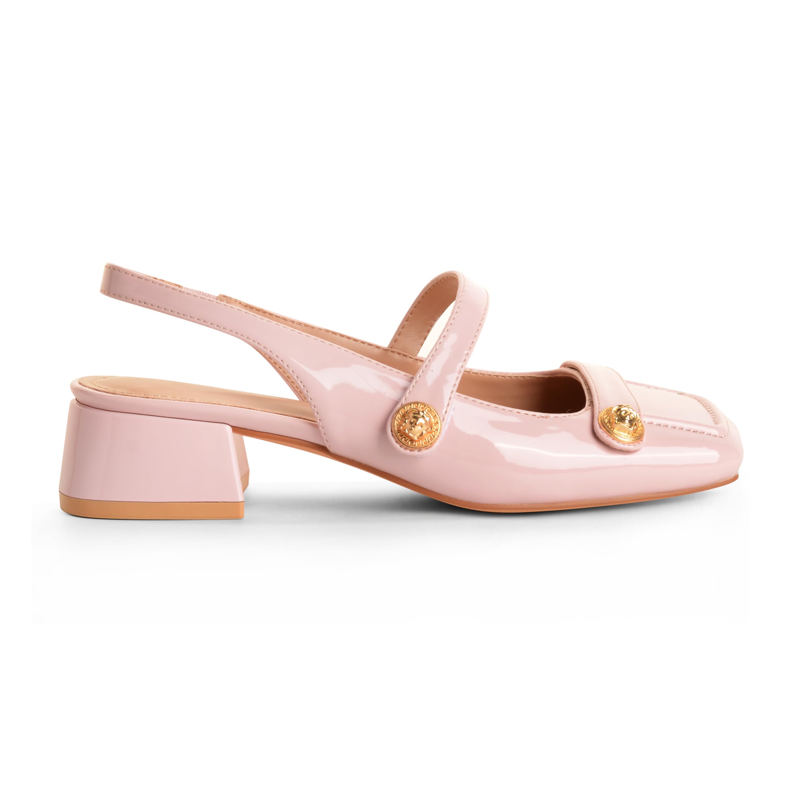 Slingback Mary Jane Heels for Women Low Block Heel Closed Square Toe Pump Shoes Heels