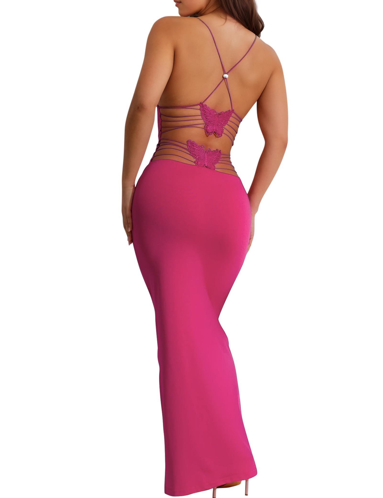 Women Sexy Backless Satin Maxi Dresses Spaghetti Strap Floral Print Dresses Slim Fit Elegant Long Dresses Night Party Outfits