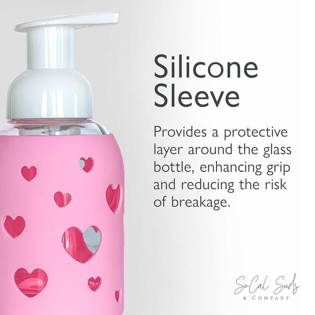 Foaming Glass Bottle Dispenser w/Heart Silicone Sleeve, 8oz