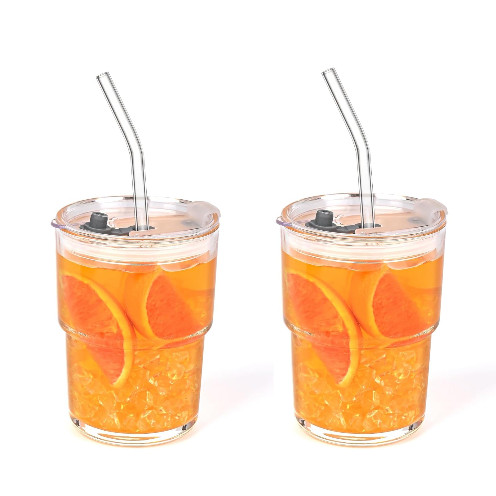 Glass Tumbler with Straw and Lid Sealed, Carry On Reusable Iced Coffee Cups,Thick Wall Glass Drinking Glassware Cups 13oz