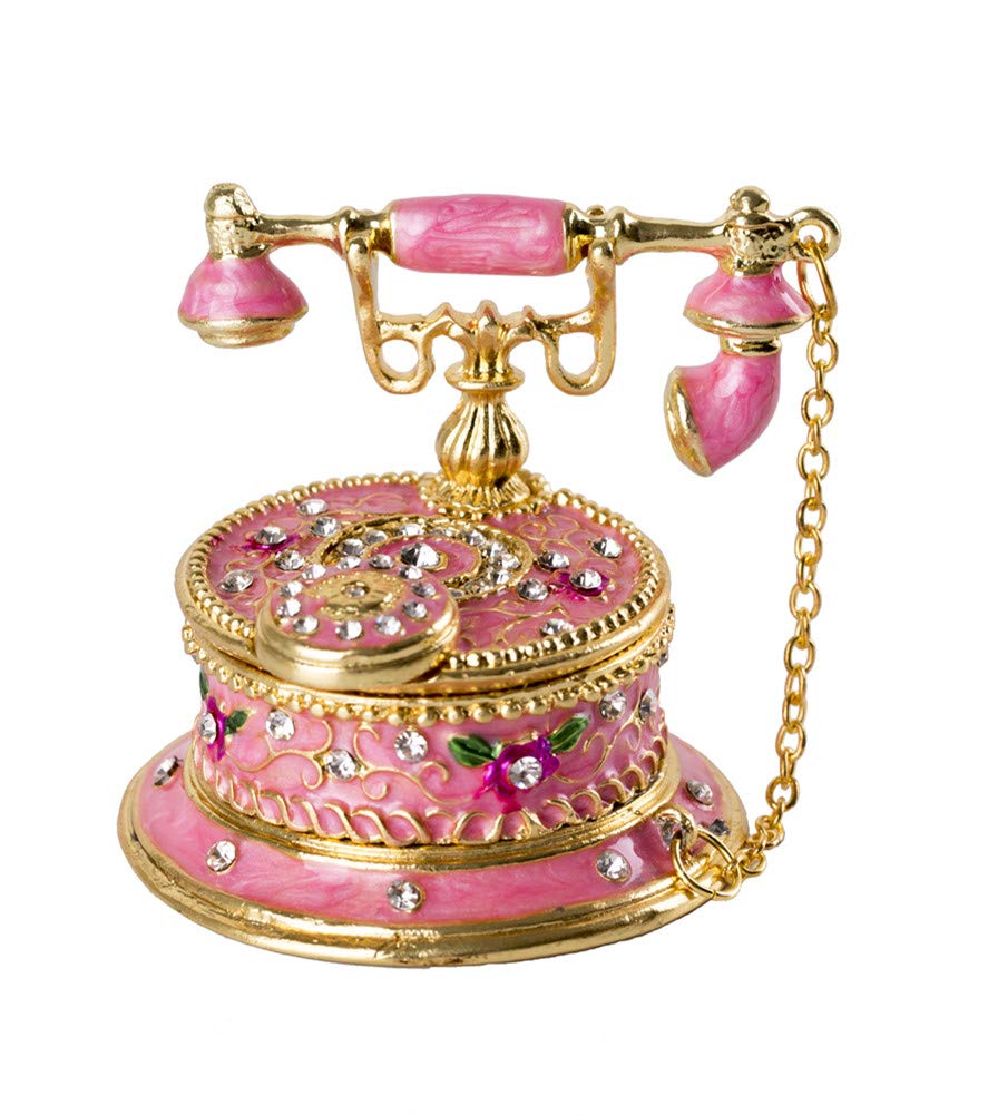 Hand Painted Enameled Decorative Telephone Hinged Jewelry Trinket Bo