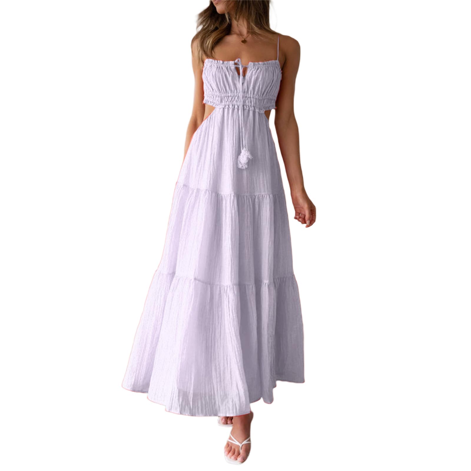 Women Y2k Bodycon Long Dress Spaghetti Strap Low Cut Dress Casual Backless Flowy Maxi Dress Sexy