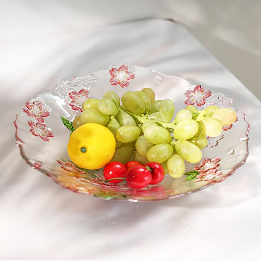 Hand Painted Colorful Glass Fruit Bowl Large Decorative Crystal Pink Bowl 10.2"