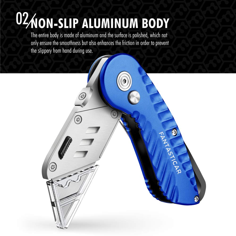 Folding Utility Knife, Cute Metal Box Cutter with Extra 5 Sharp Blades, Quick Blade Change, and Preminium Gift Packaging, for Cardboard Opener, Paper Cutter