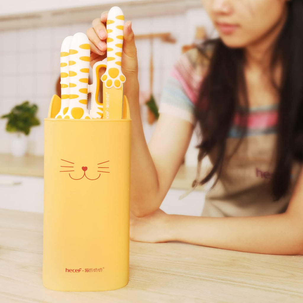 Cute Kitchen Knife Set, Dishwasher Safe, 5-piece Non-Stcik Knives Set with Detachable Block and Scissors,Sharp for Chopping, Slicing, Dicing and Cutting