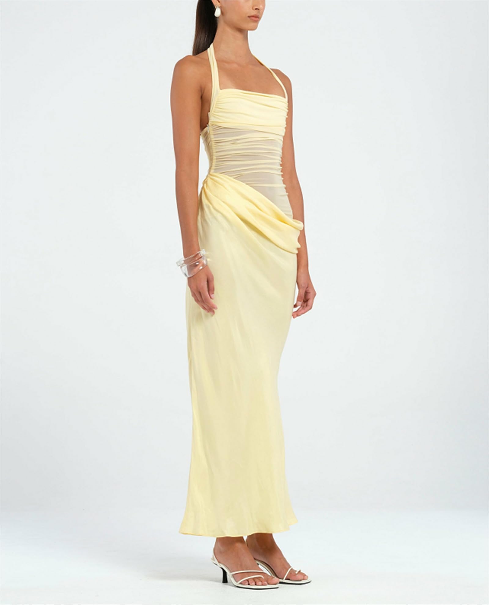 Women Sexy Hollow Out Maxi Dress Sleeveless Backless Lace Pachwork Bodycon Long Dress Y2k Dress