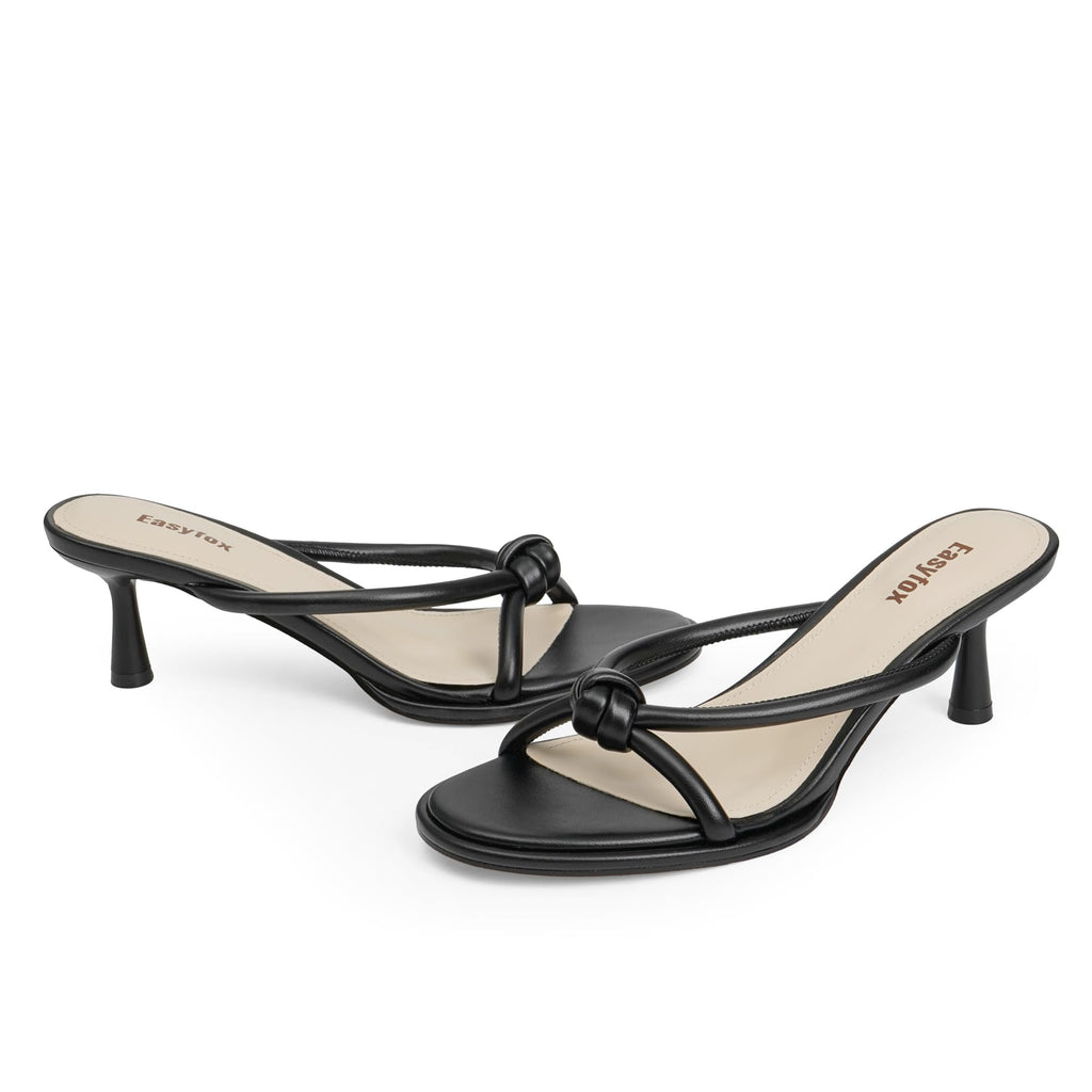 Womens Heeled Sandals Rounded Open Toe Kitten Heels Slip on Bow Mules Sandals