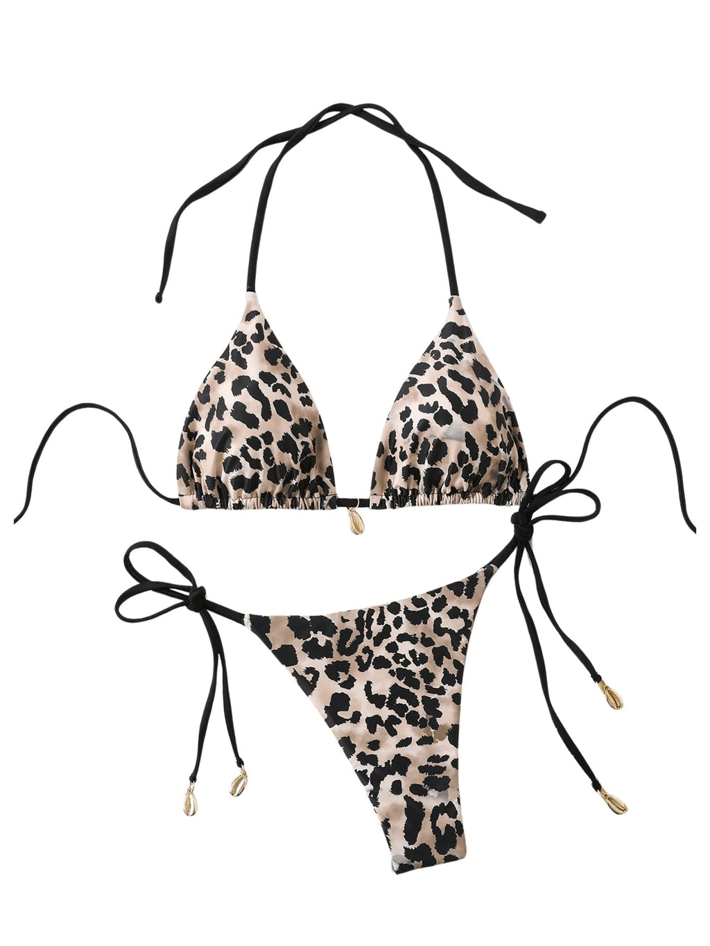 Women's 2 Piece Leopard Bikini Set Cheetah Thong Bikini Sexy String High Cut Bathing Suit Cheeky Triangle Swimsuit