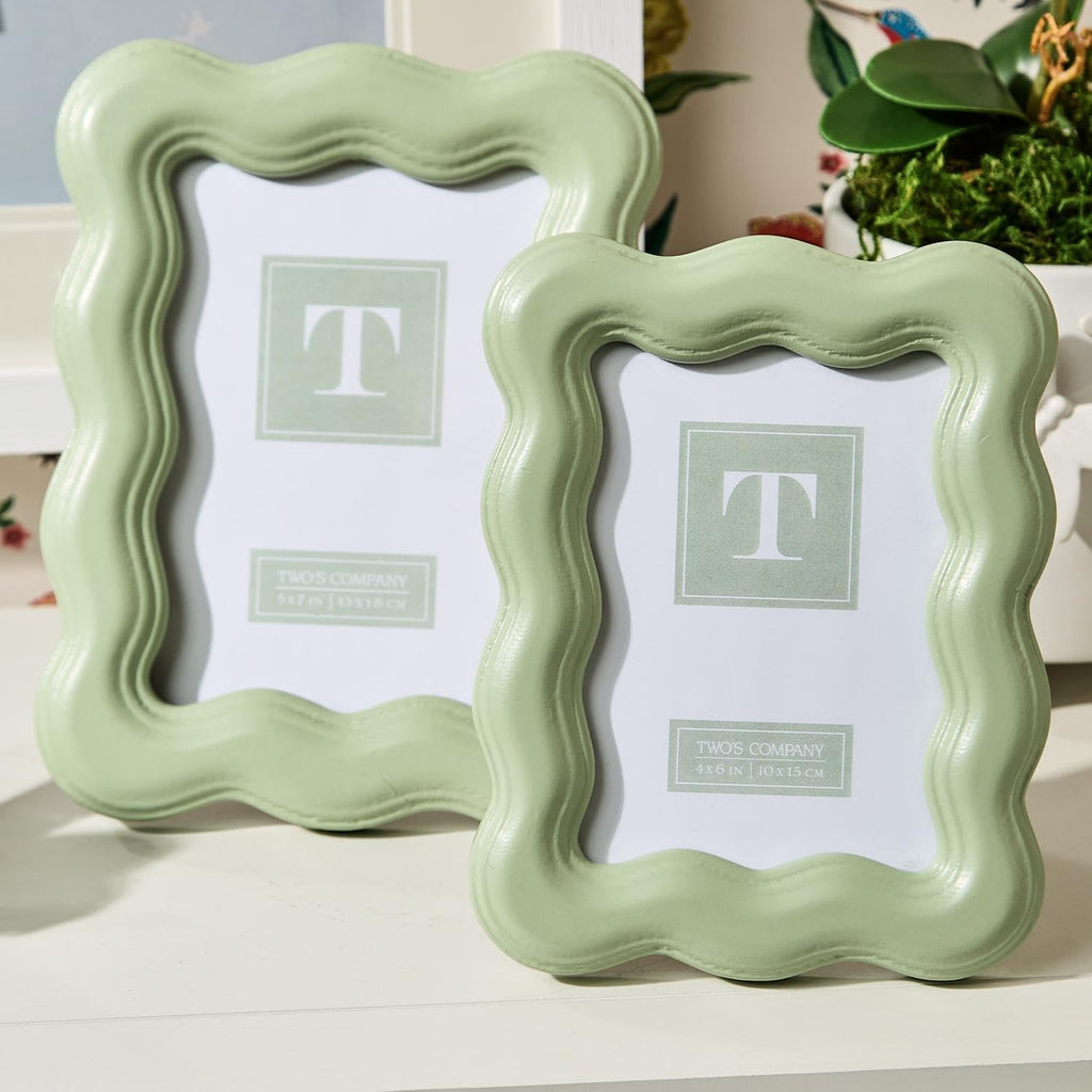 Wavy Wood Photo Frames, Sage Green, Set of 2
