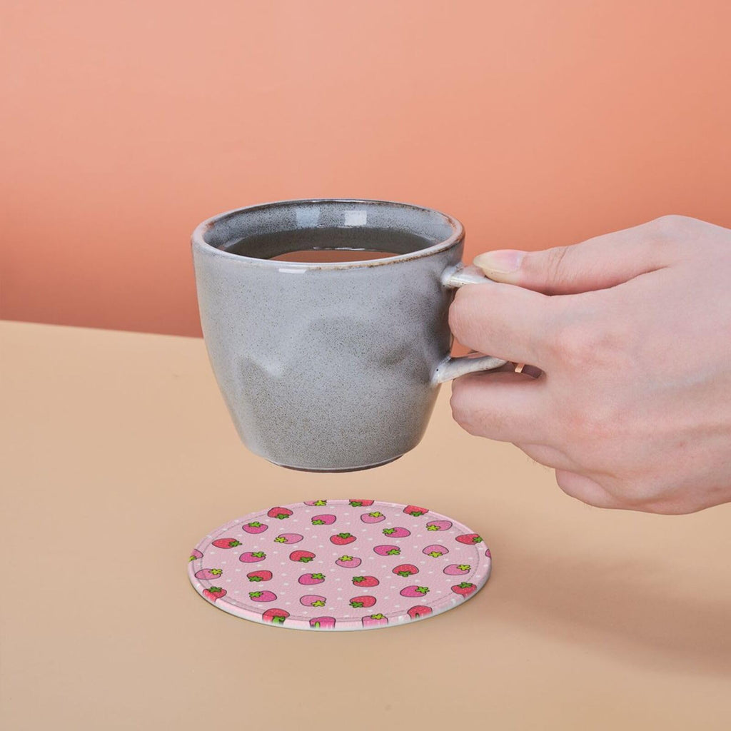 Coasters for Drinks Round Leather Coaster with Holder Set of 6 for Tabletop Protection