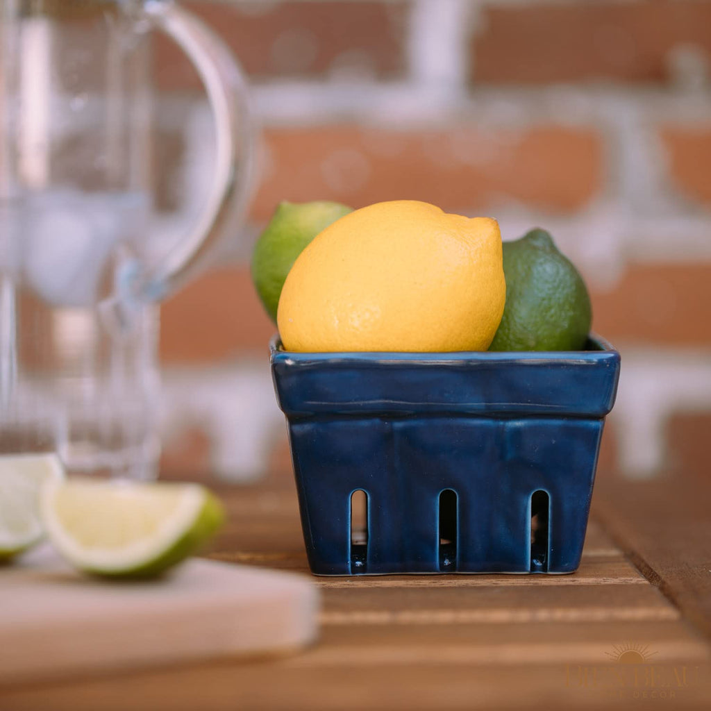 Farmhouse Ceramic Berry Basket, Colander, Fruit Decor, Fruit Bowls/Baskets, Kawaii Kitchen Bowl Fruit Pattern Stoneware Harvest Square Bowls Set of 4