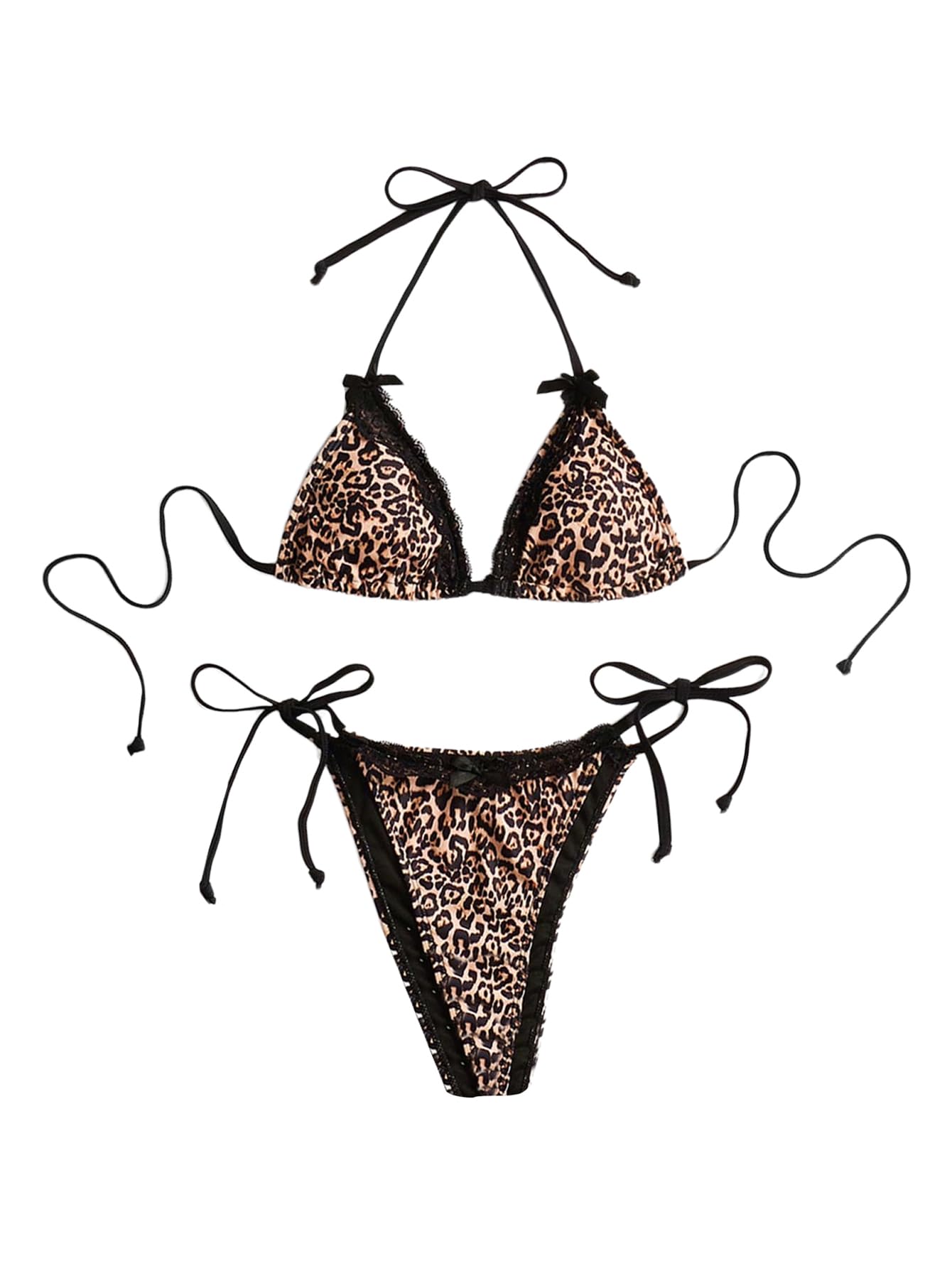 Women's Lace Trim Halter Bikini Set Bow Tie Side Bathing Suit 2 Piece Swimsuit