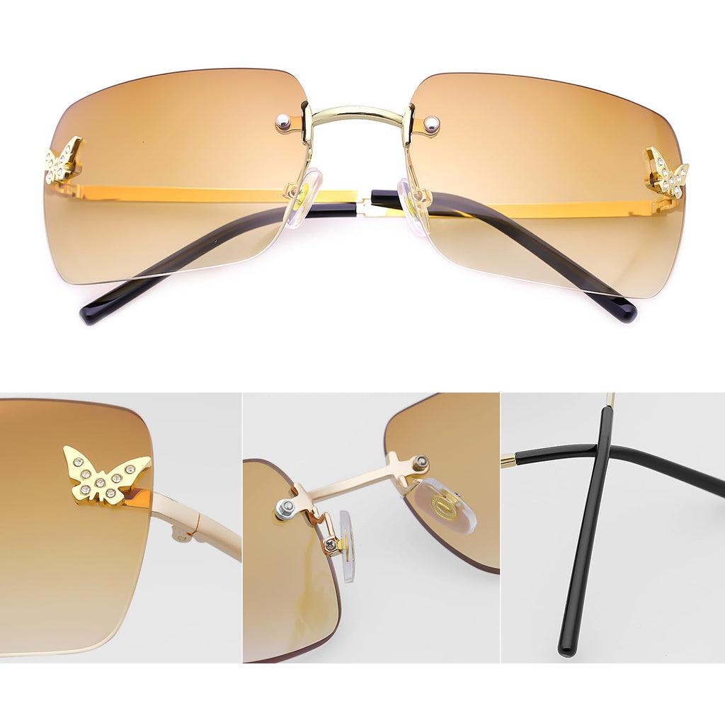 Rimless Rectangle Y2k Sunglasses Cute Small Clear Frameless Tinted Lens 2000S Fashion Shades Butterfly