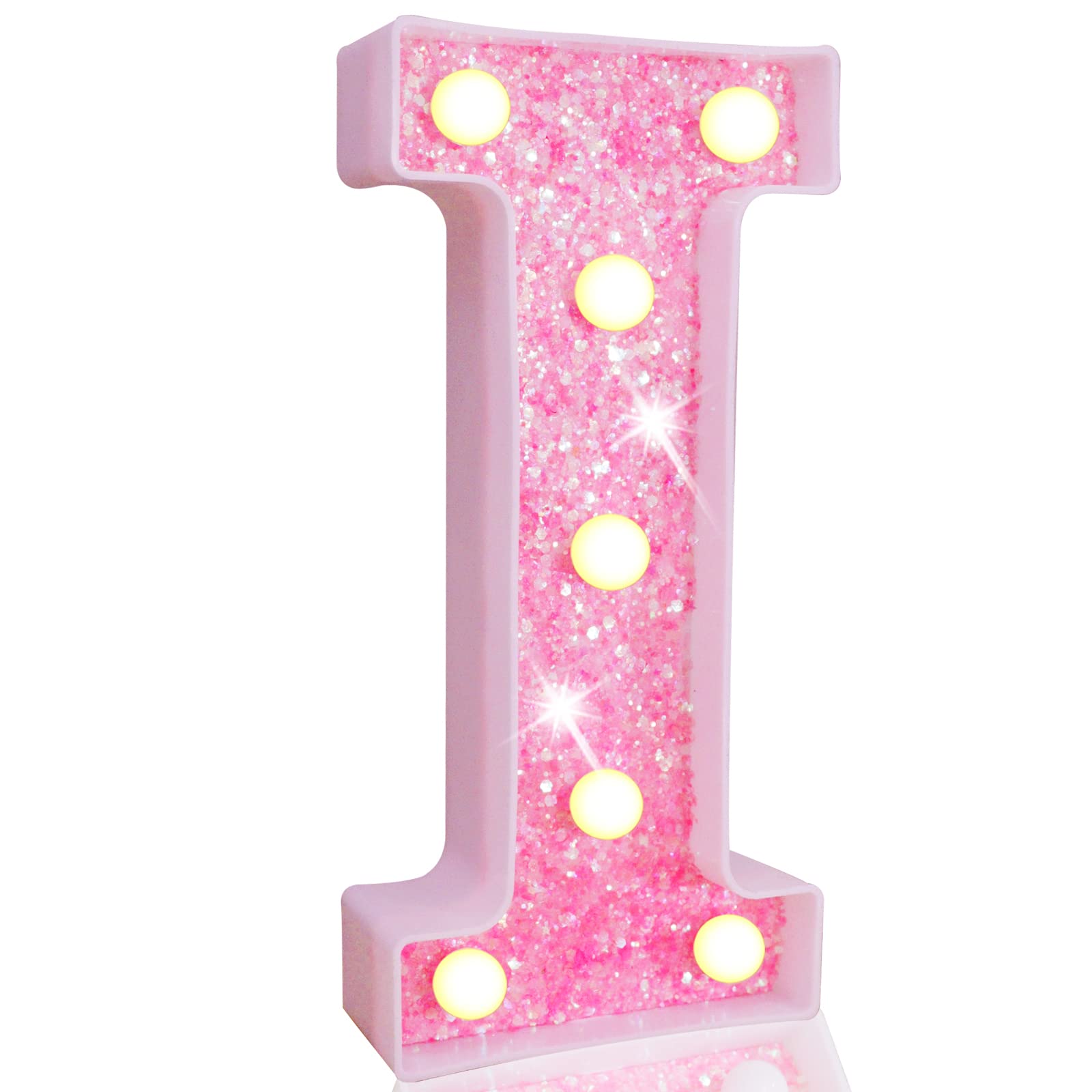 Pink LED Letters Glitter Alphabet LetterS & Numbers Sign Battery Powered