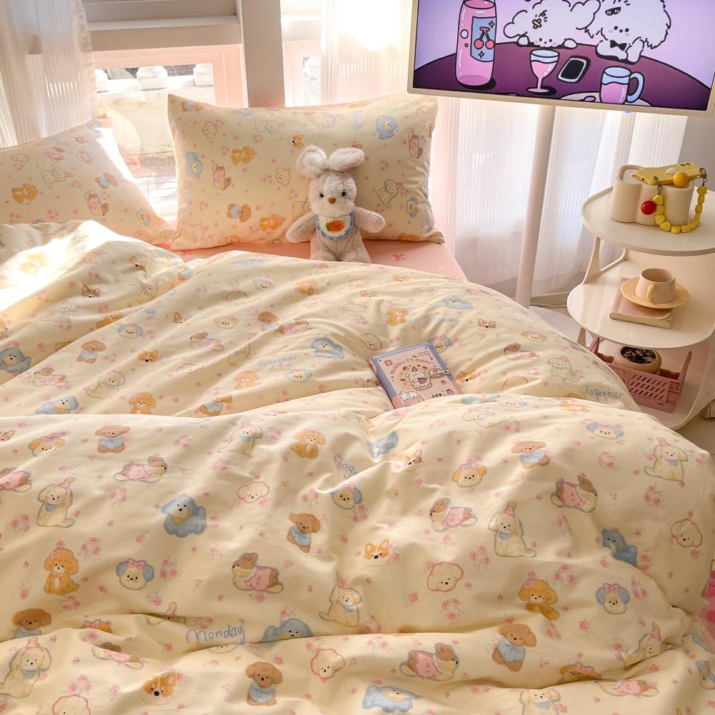 Cute Duvet Cover Sets 100% Cotton Bedding Comforter Cover Full 2 Pillowcases