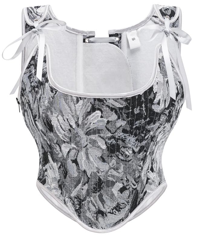 Womens Vintage Asymmetrical Hem Overbust Corset Tie Front Lace-up Back Bustier Shapewear Top