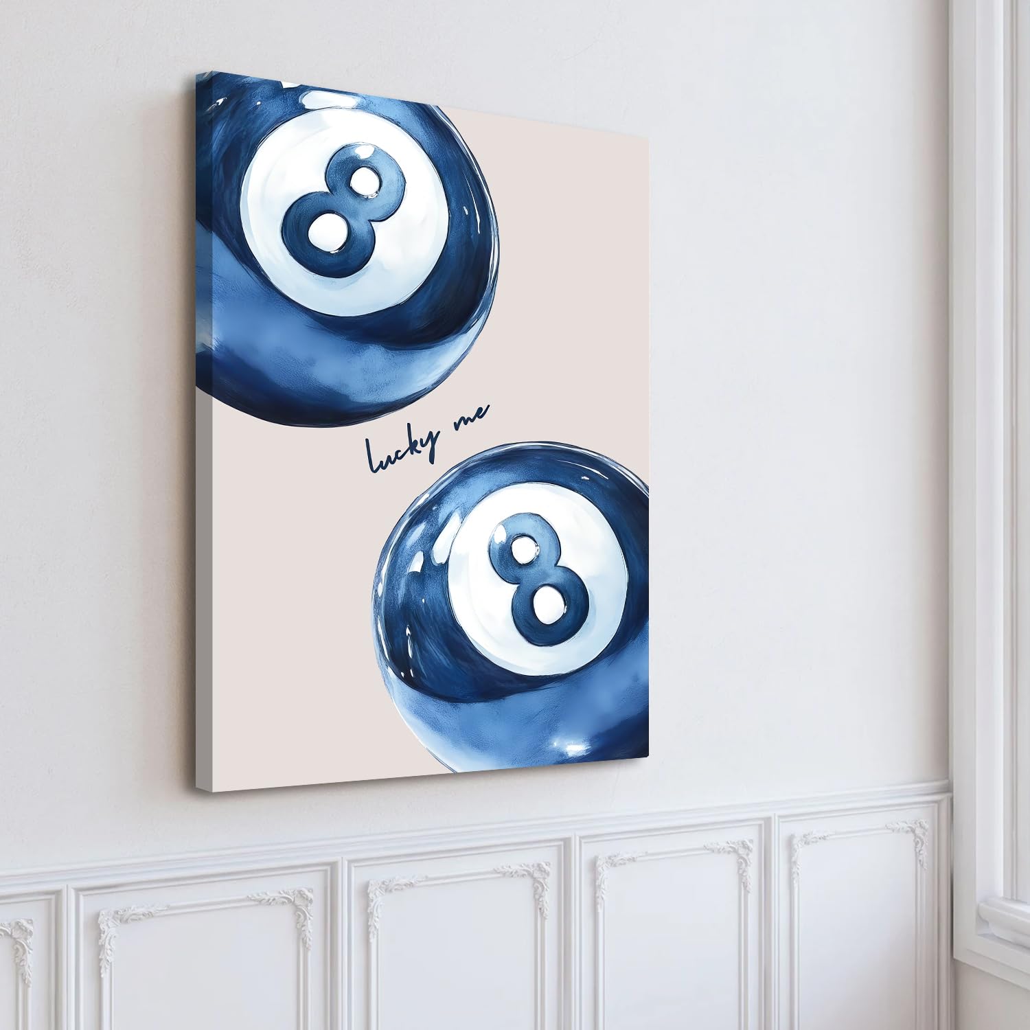 Trendy Blue Wall Art Set of 3, Preppy Navy Blue Wall Decor, Coquette Disco Lucky Me 8 Ball Poster Canvas Prints Aesthetic Pictures Room Dorm