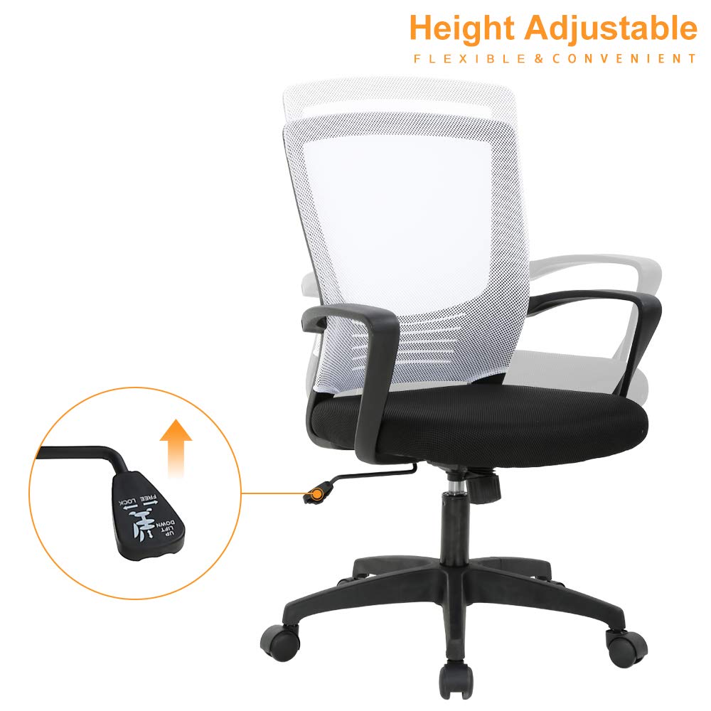 Mid Back Chair with Armrest and Back Support, Modern Executive Adjustable Rolling Swivel Task Chair Comfortable Mesh Chair