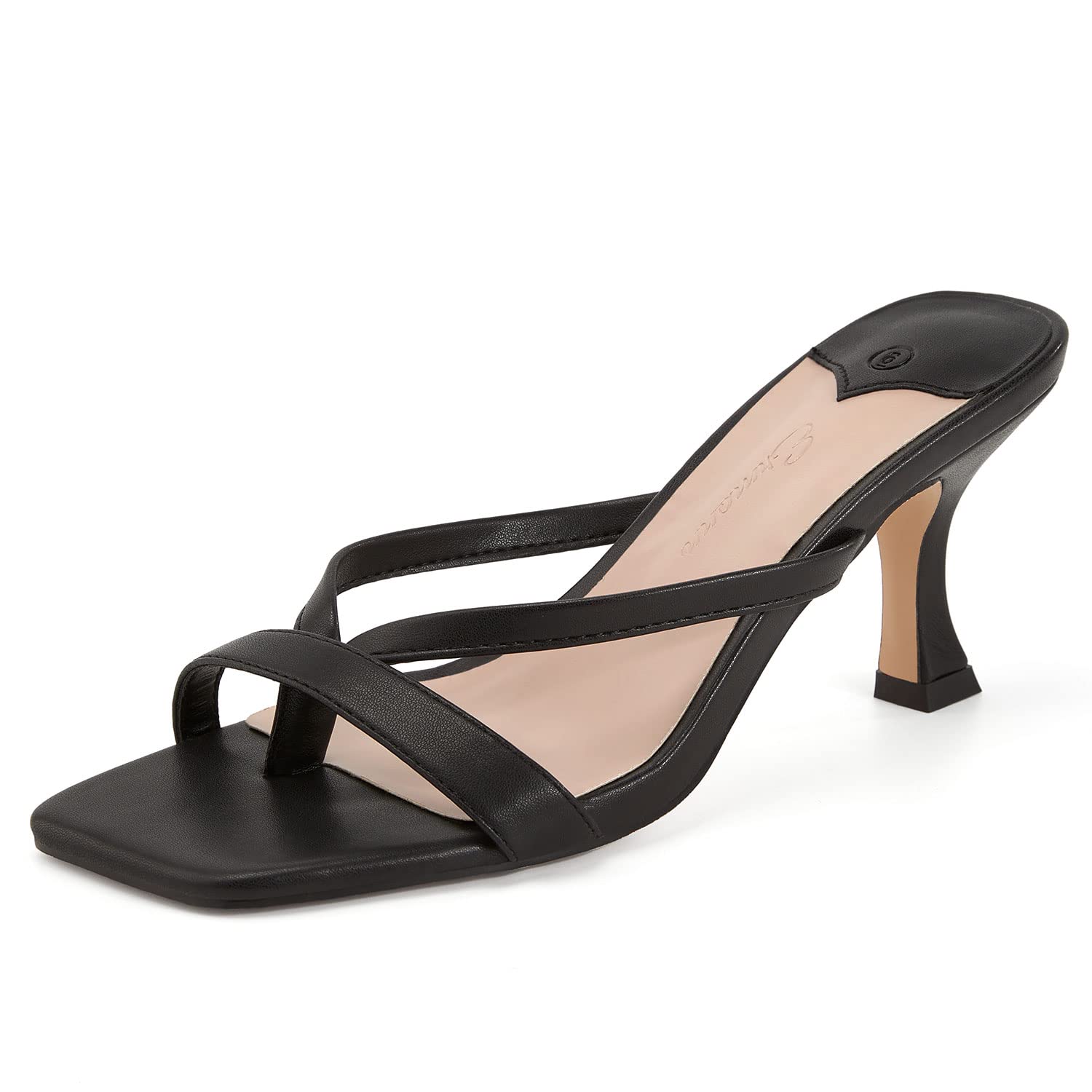 Womens Square Open Toe Heels Sandals Slides Thong Stiletto Backless Slip on Slippers Shoes