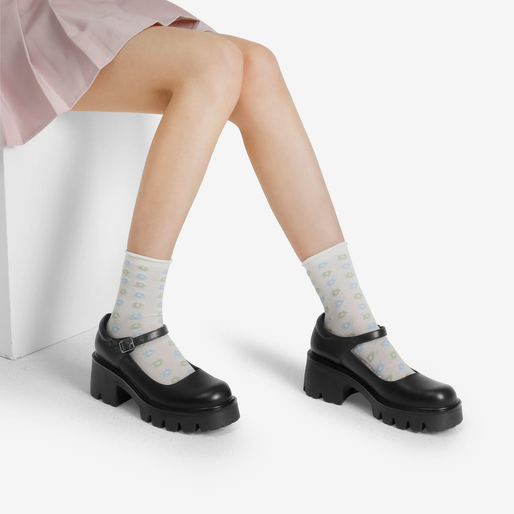 Women's Mary Janes Shoes -  Platform Dress Low Heel Chunky Pumps Round Toe Ankle Strap Pumps Shoes Oxfords