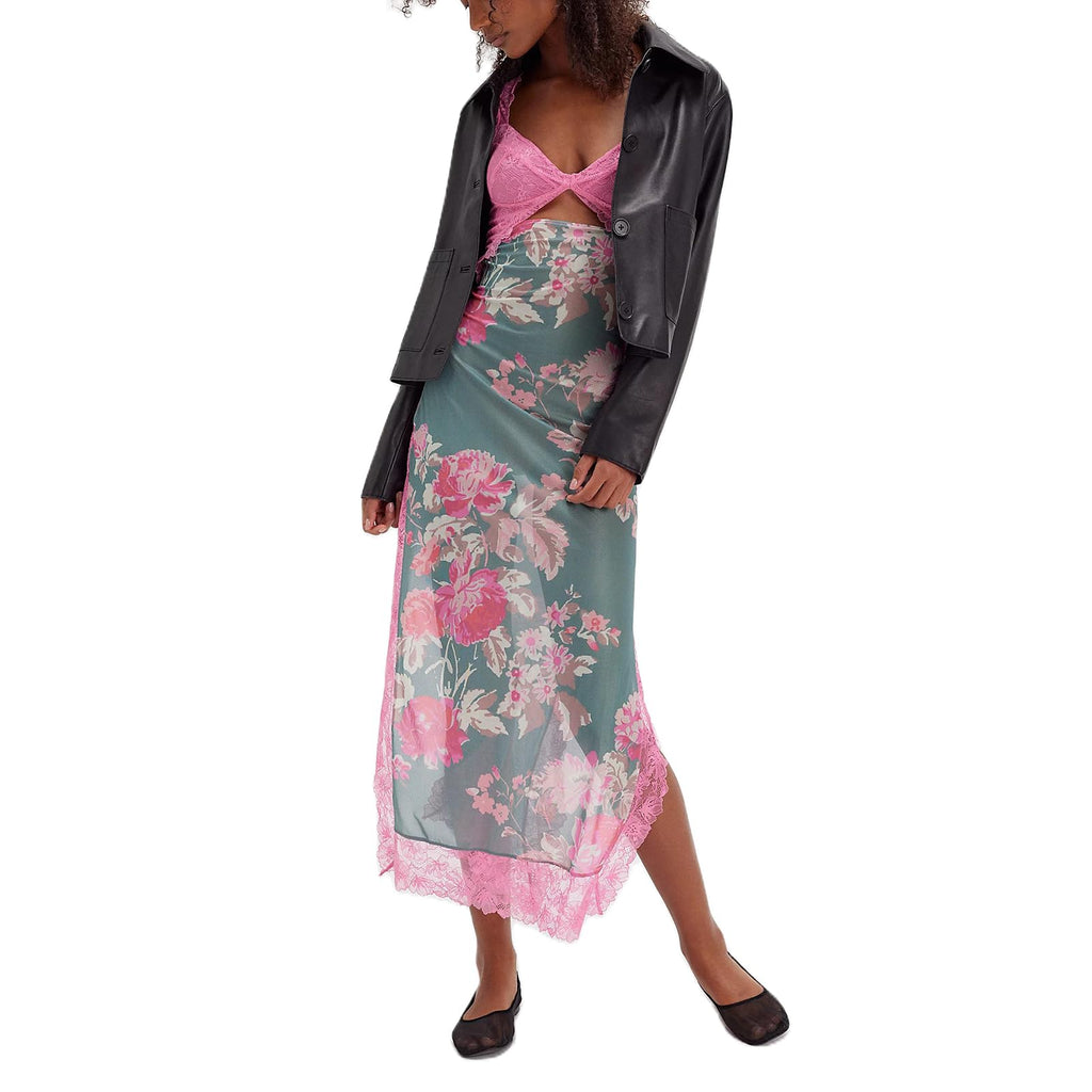 Women Sleeveless Maxi Dress Backless Bodycon Floral Printed Spaghetti Strap Long Dress Sheer Mesh Summer One-Piece