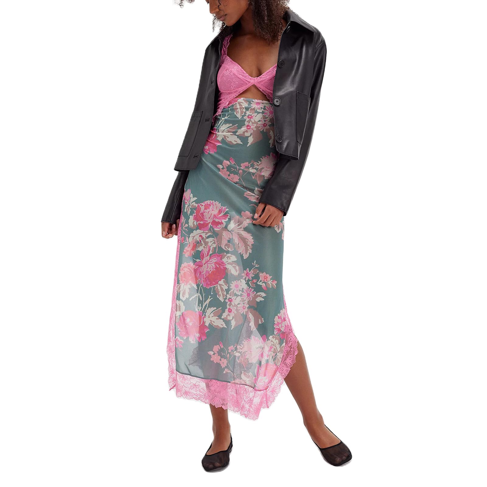 Women Sleeveless Maxi Dress Backless Bodycon Floral Printed Spaghetti Strap Long Dress Sheer Mesh Summer One-Piece